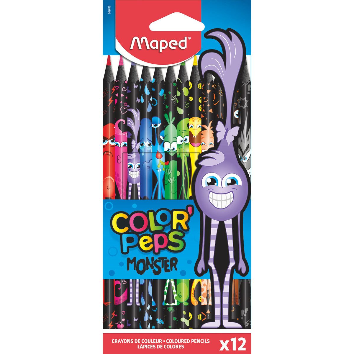 MAPED Buntstift Farbstiftetui Color'Peps Black Monster - 12 Farben sortiert.