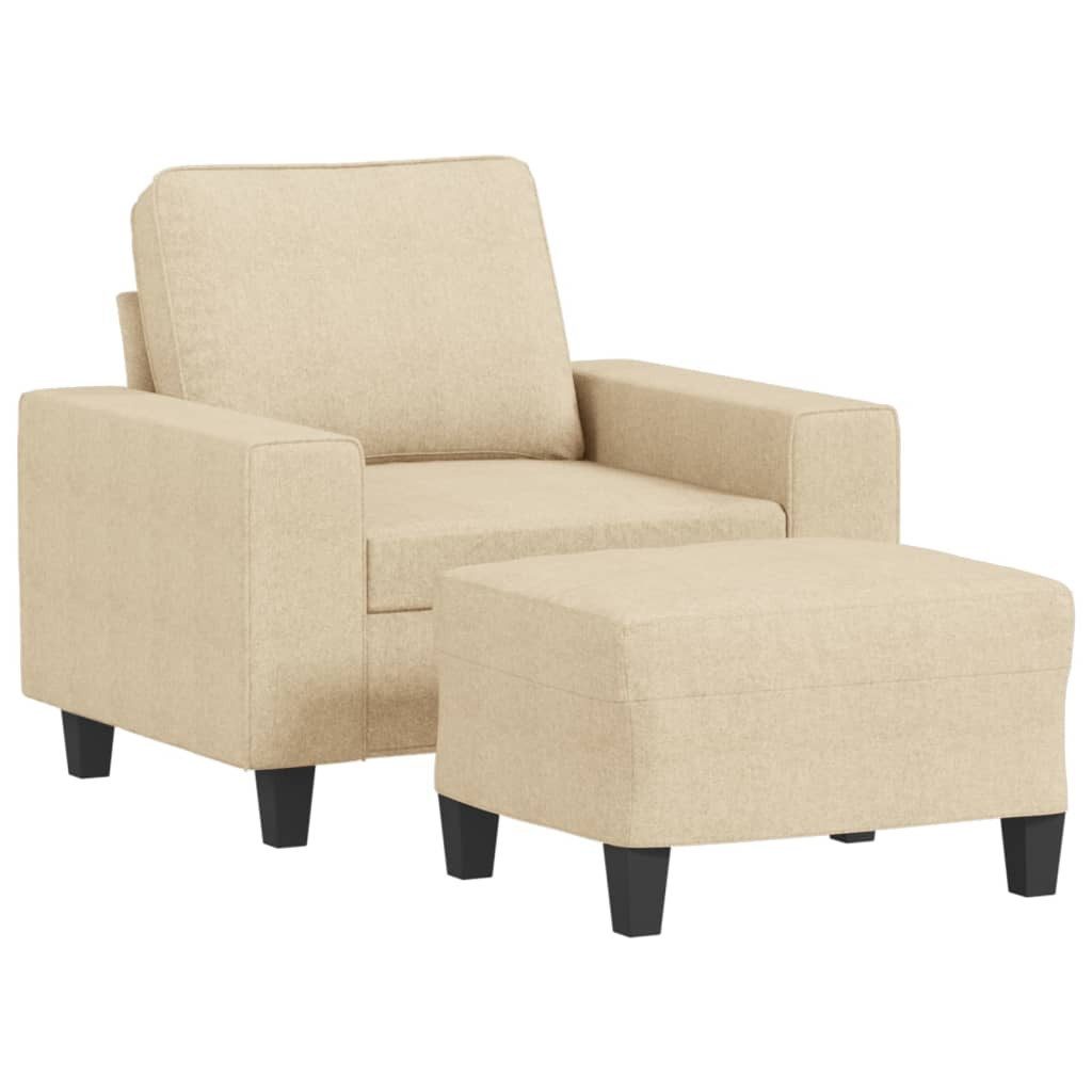 vidaXL Sofa Sessel mit Hocker Creme 60 cm Stoff