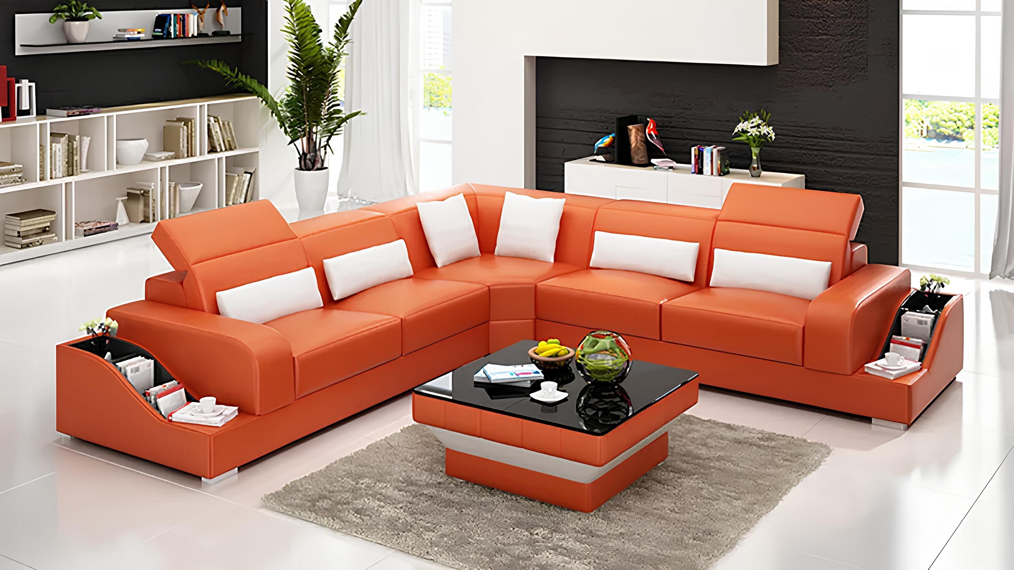 Xlmoebel Ecksofa Elegantes Leder-Ecksofa in L-Form mit passendem Tisch, Hergestellt in Europa