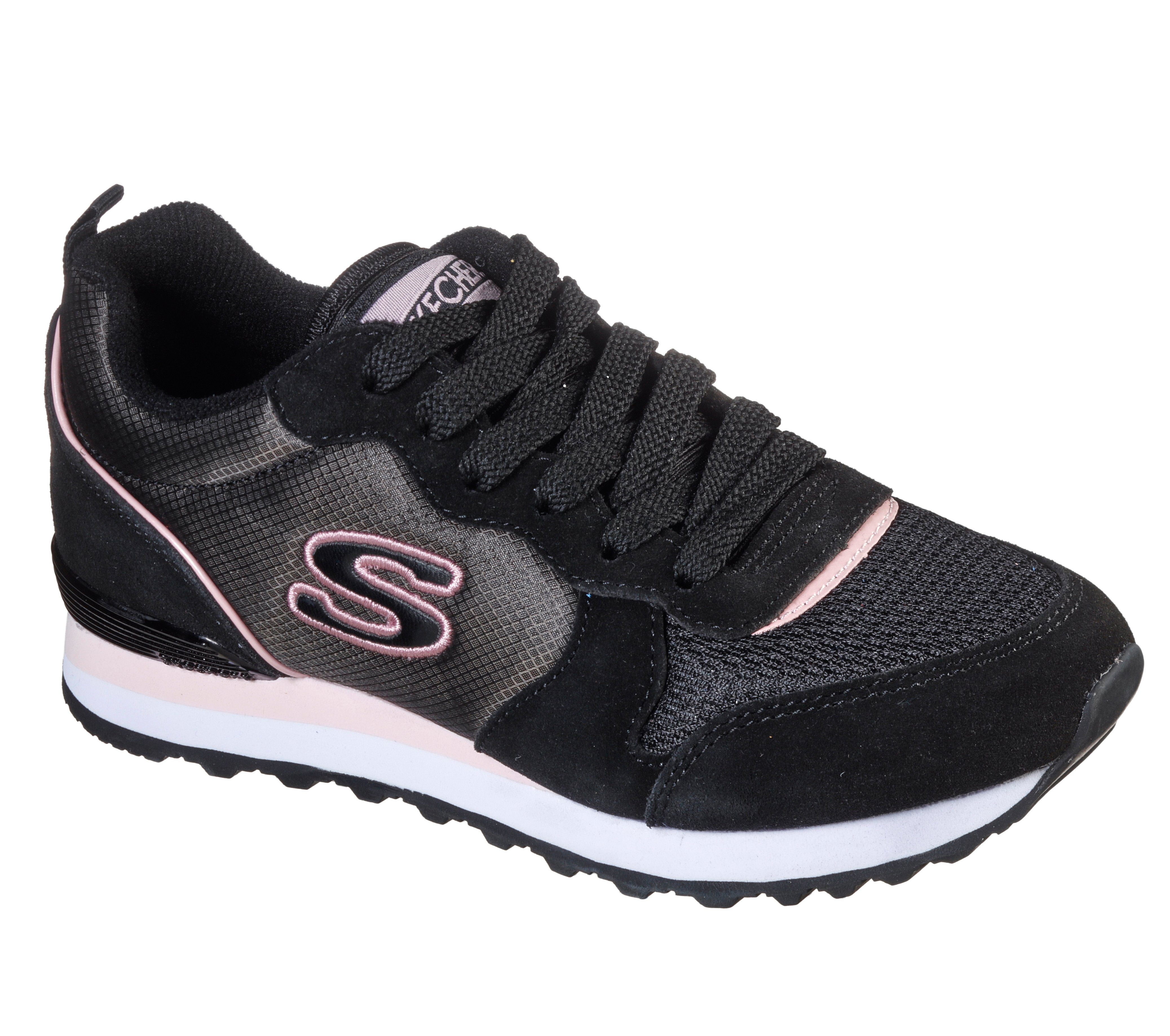 Skechers Nylon Quarter Lace Up Jogger Sneaker im modischen Kontrastlook schwarz-rosa