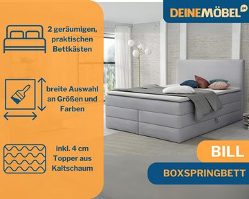 Deine Möbel 24 Boxspringbett BILL Echtes Boxspringbett Polsterbett Komplettbett inkl. Topper (Boxbett, 4-St., 2 Bonellfederkernmatratzen H3 + 1 Taschenfederkenmatratze H3/H4), 140x200 160x200 180x200 200x200 inkl. Bettkasten