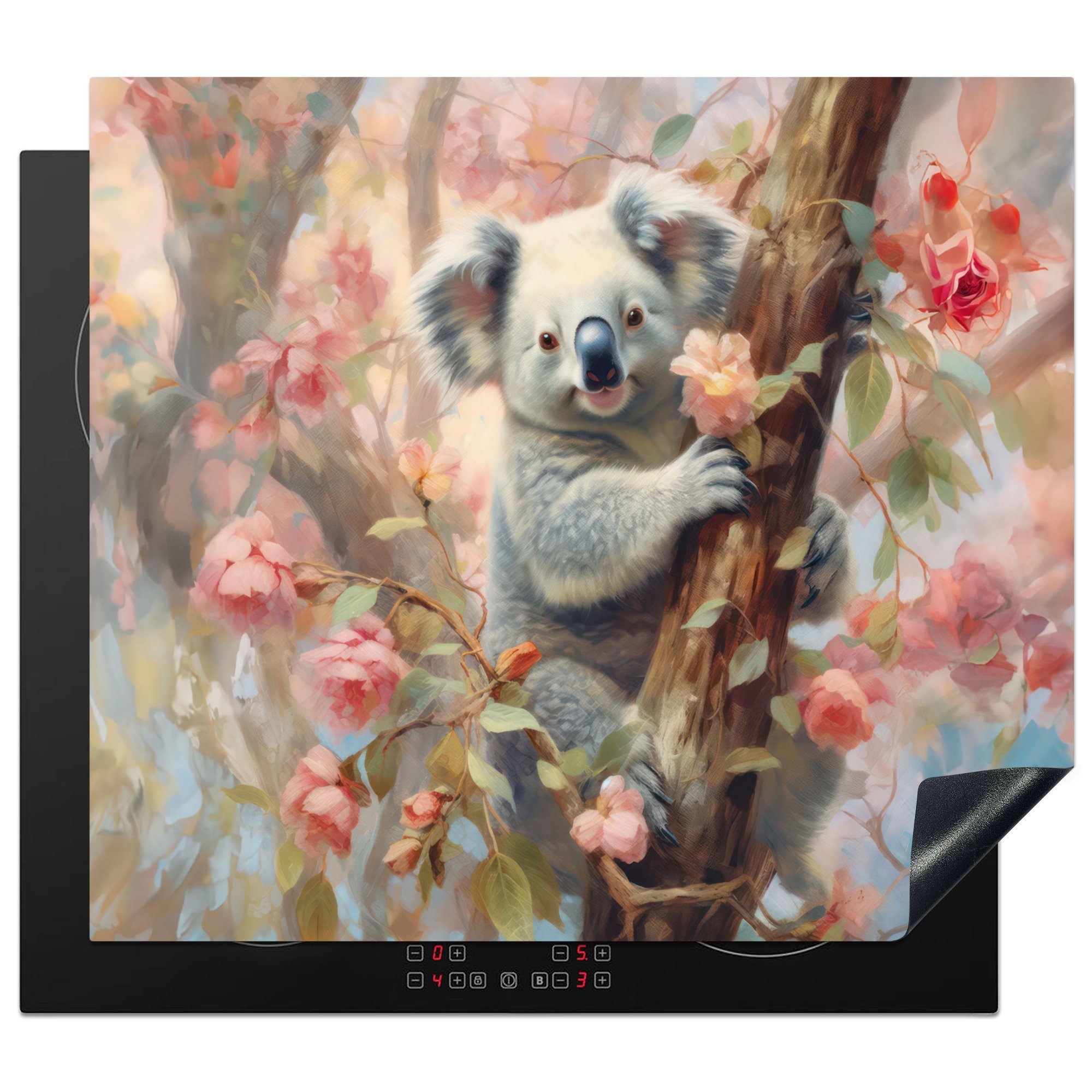 - MuchoWow Herdblende-/Abdeckplatte nutzbar, (1 cm, Mobile Blumen tlg), - Ceranfeldabdeckung Arbeitsfläche Tiere, - Vinyl, 60x52 Koala Rosa