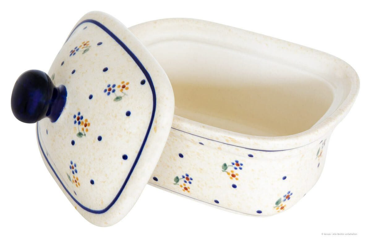 Bunzlauer Keramik Butterdose Bunzlauer Margarinedose Butterdose mit Deckel für 250g, Dekor 111, Keramik