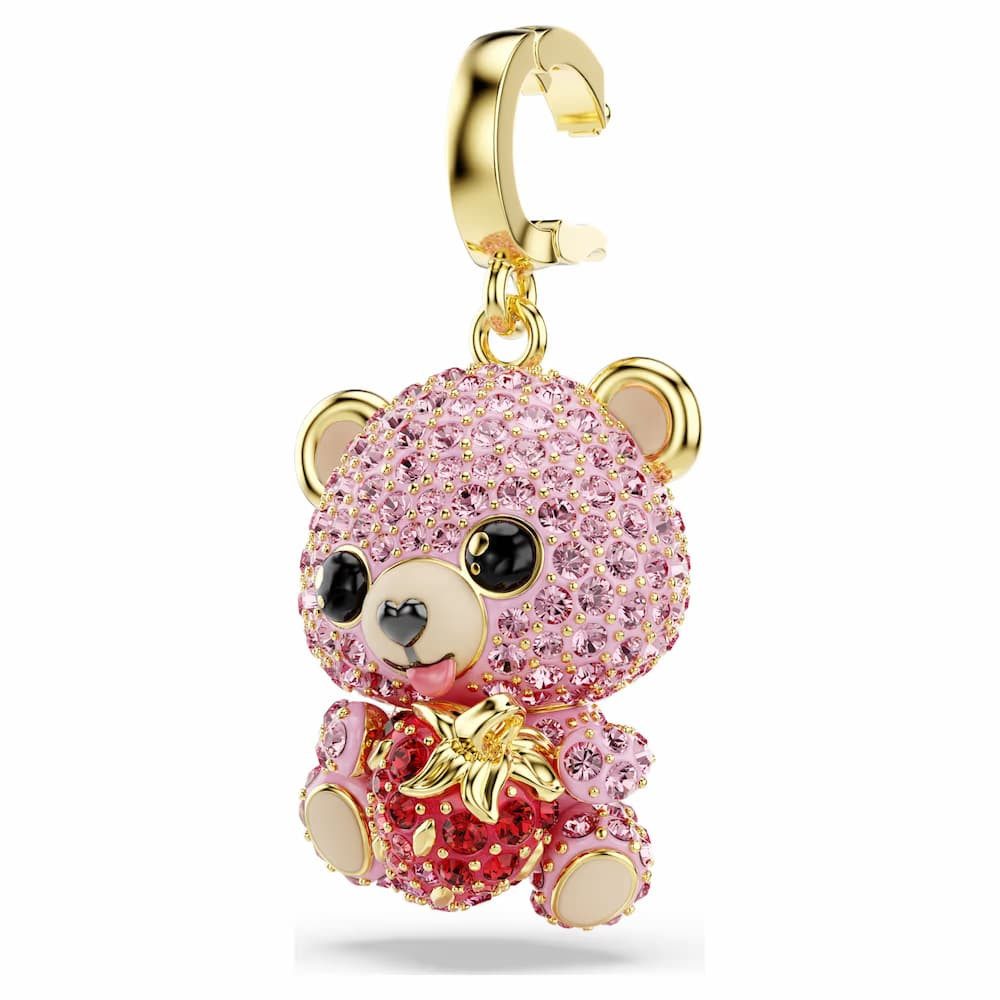 Swarovski Charm-Einhänger Swarovski Idyllia Charm gold plattiert 5738357 Rosa Teddy mit Erdbeere