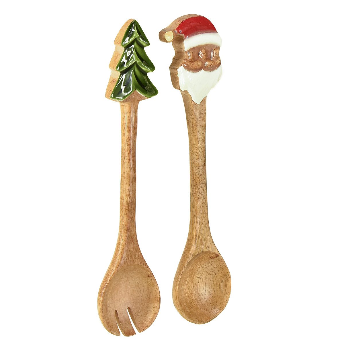 Viana Weihnachtsmann Weihnachts-Salatbesteck Holz 28cm Set, festliche Tischdeko