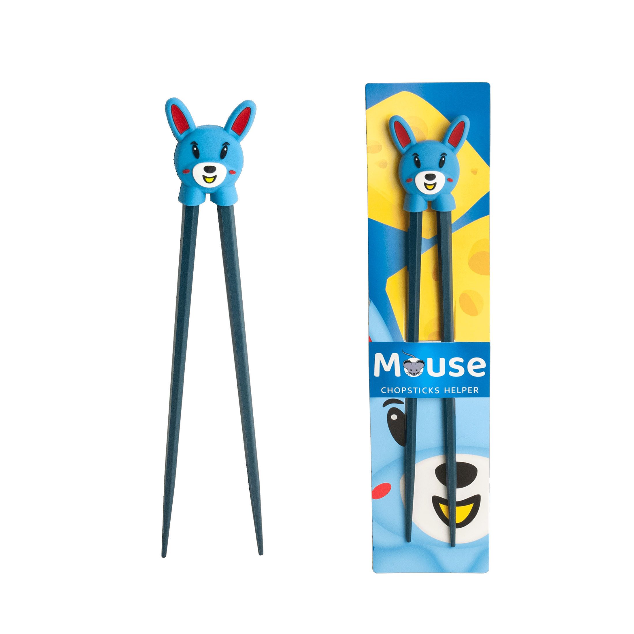 WestCraft Палочки для еды ESS-Stäbchen für Kinder 22 cm - süße Maus als Halterung für Anfänger, für Anfänger, Stäbchen auswechselbar - Blue Mouse
