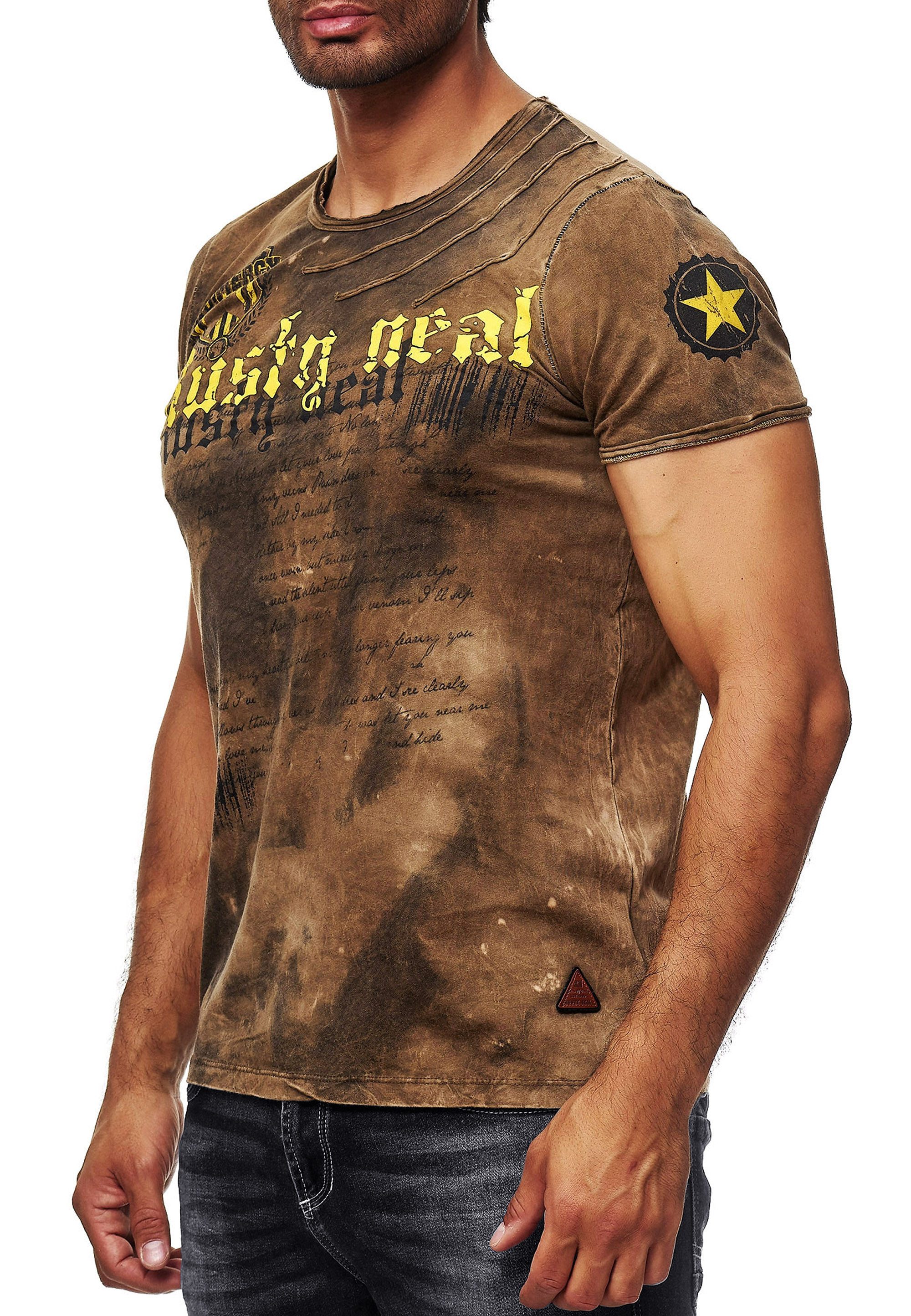 R-NEAL T-Shirt Batik T-Shirt Stretch Herren Kurzarm Shirt Verwaschen S M L XL XXL 3XL