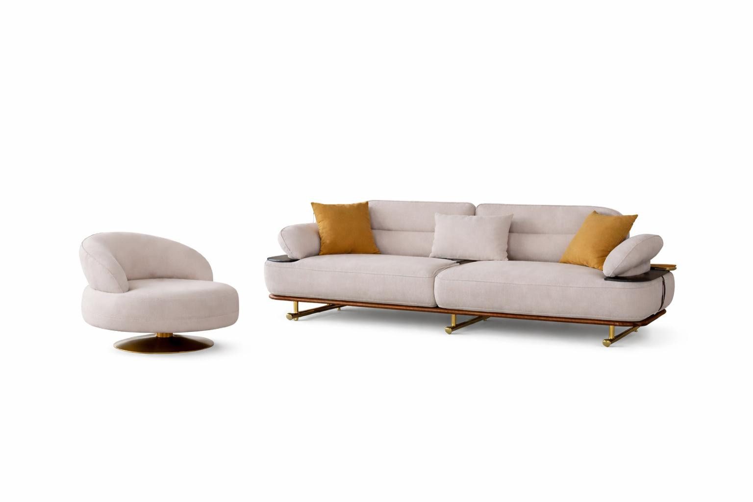 JVmoebel Sofa Wohnzimmer Set Modern Weiß Couch Bergère Designer-Set Minimalismus, 2 Teile