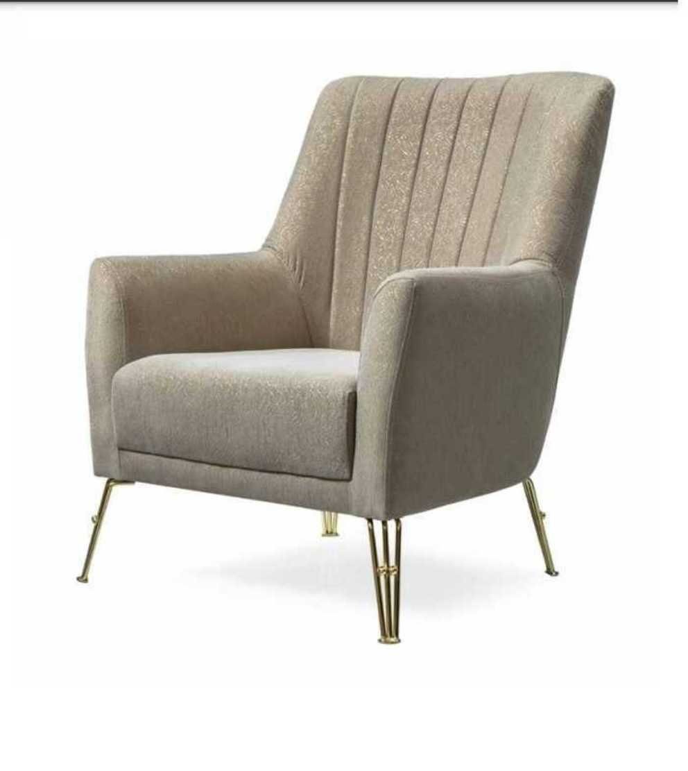 JVmoebel Sessel Design Sitzer neu mit Holz in Sessel Made Luxus Europa Sessel), Beige Edelstahl Sessel Relax (1-St