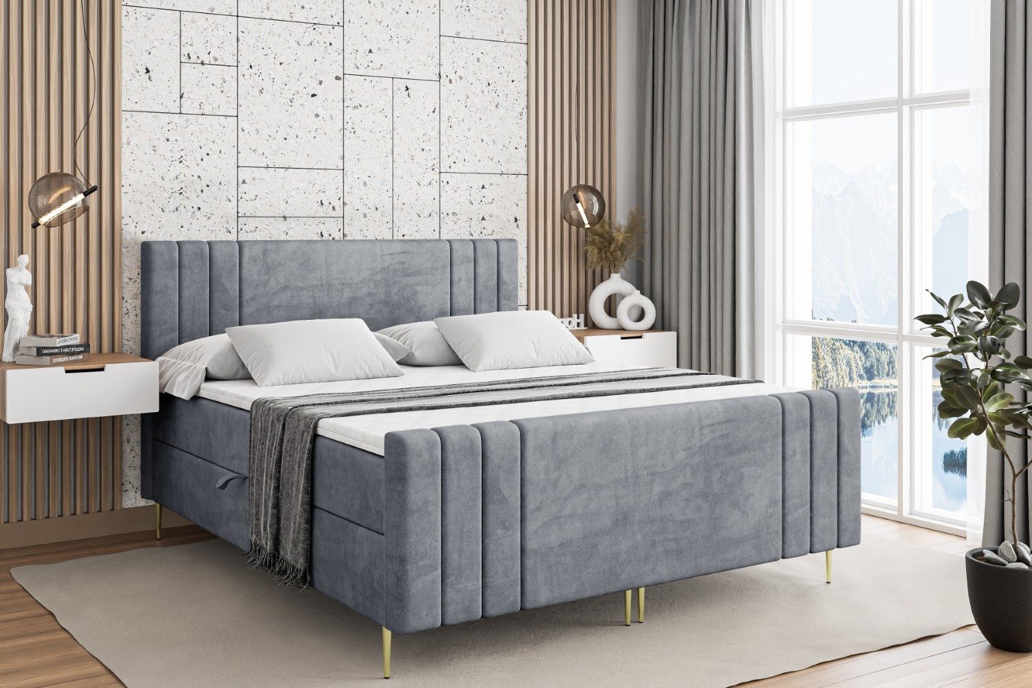 ALTDECOR Boxbett IDRIKO-F-Z (Multipocket-Matratze H4, H3 Matratze Bonellfederung, Topper, Kopfteil)