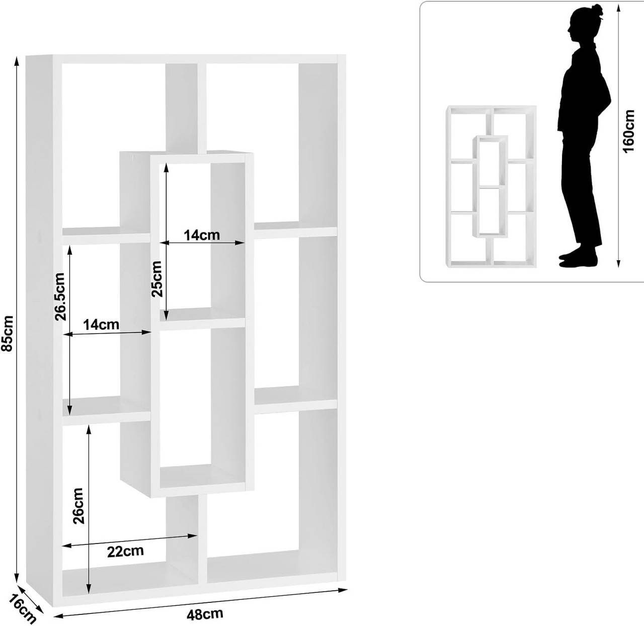 Woltu Wandregal, 1-tlg., Hängeregal mit 8 Fächern, 85x48x16 cm