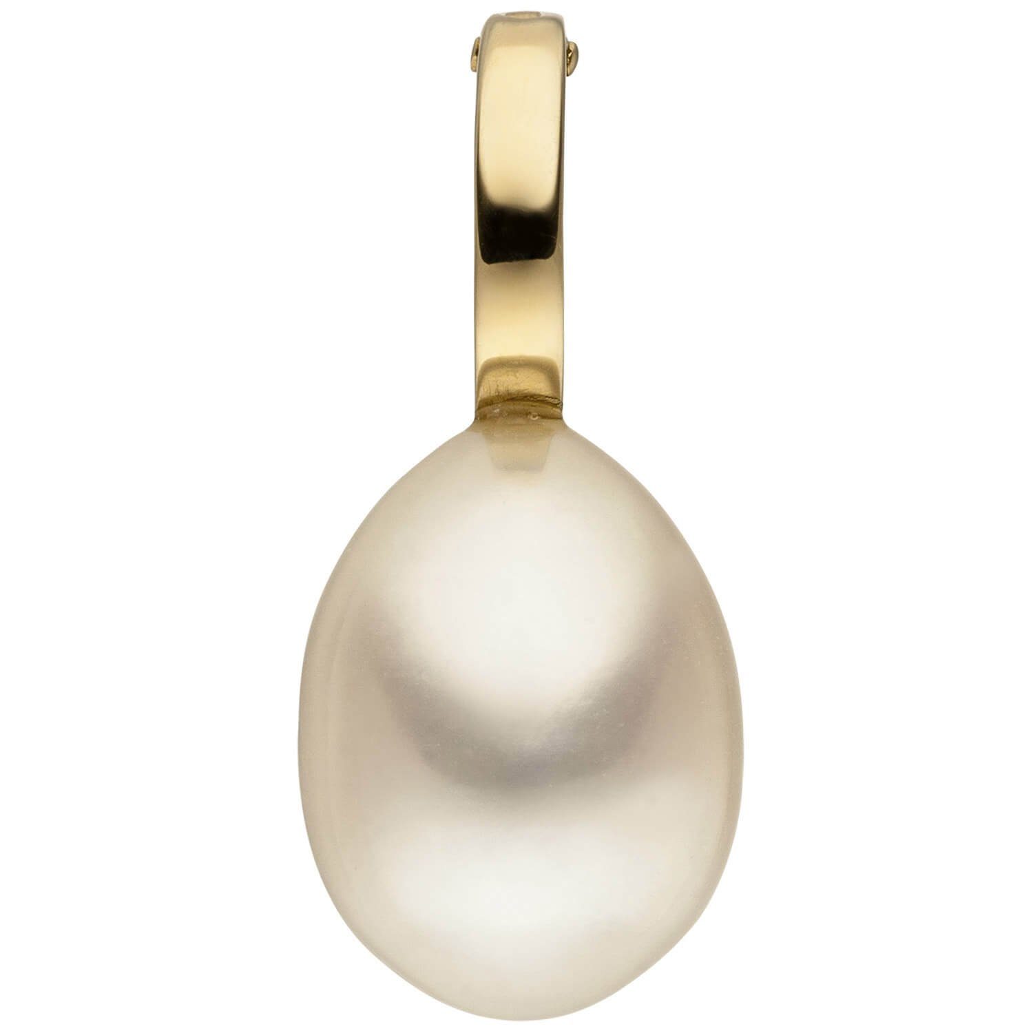Schmuck Krone Kettenanhänger Anhänger Einhänger Clip-Verschluss  Süßwasser-Perle creme-weiß 585 Gold Gelbgold, Gold 585