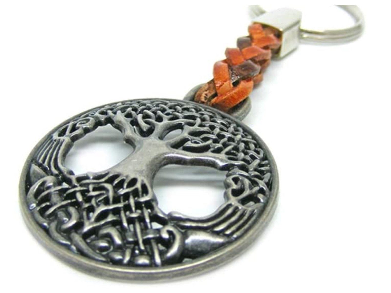 LK Trend & Style Schlüsselanhänger Symbole aus Metal, geflochtenem Leder und Schlüsselring, tierische sowie keltische Kraft Symbole Baum des Lebens mit Wurzel