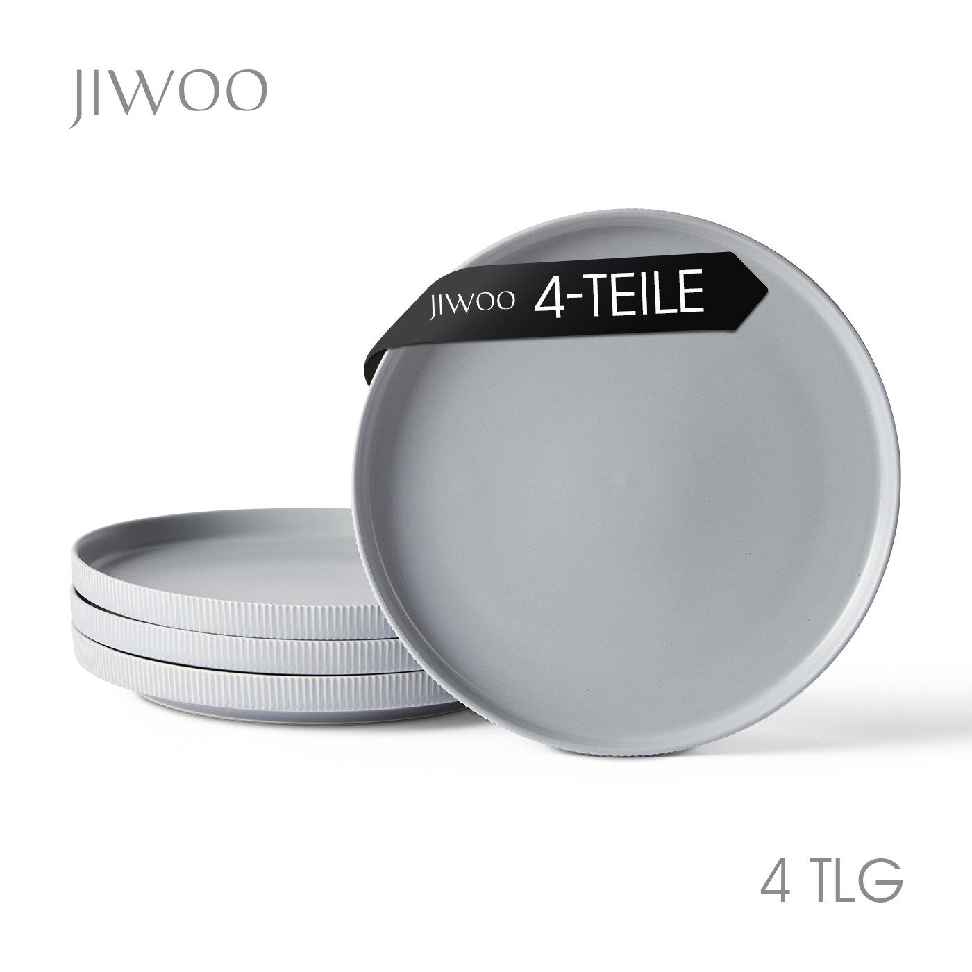 JIWOO Teller 4er Ø27,7cm, Speiseteller Steakteller Dessertteller Brotteller Plate, (4 St), Keramik Hochwertiges Tellerset Grau Mikrowellen spülmaschinenfest
