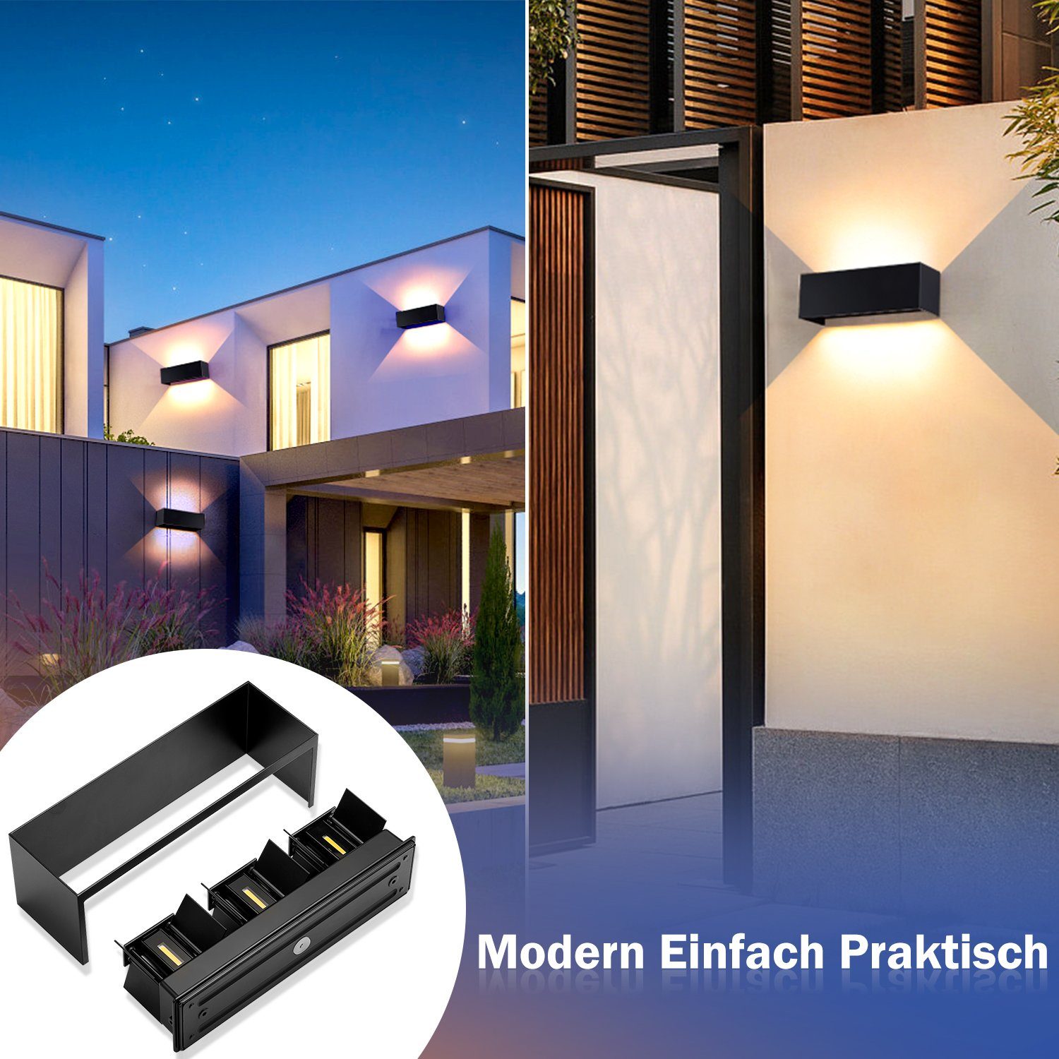 Hotel, Quader und LETGOSPT LED fest Wandlampe IP65 integriert, Wandleuchte Wasserdichte, Innen/Außen,Auf 21W Terrasse Schlafzimmer 21W Warmweiß, ab Stück für Wandleuchte Einstellbarer, Strahl LED LED Wohnzimmer, 1