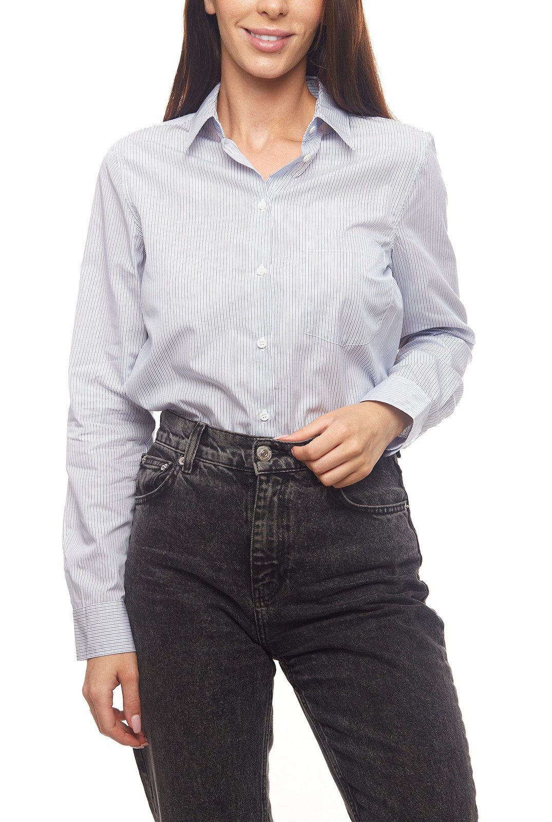 seidensticker Blusentop »seidensticker Langarm-Bluse gestreifte Damen Hemd-Bluse  mit Kent-Kragen Business-Bluse Weiß/Blau« online kaufen | OTTO