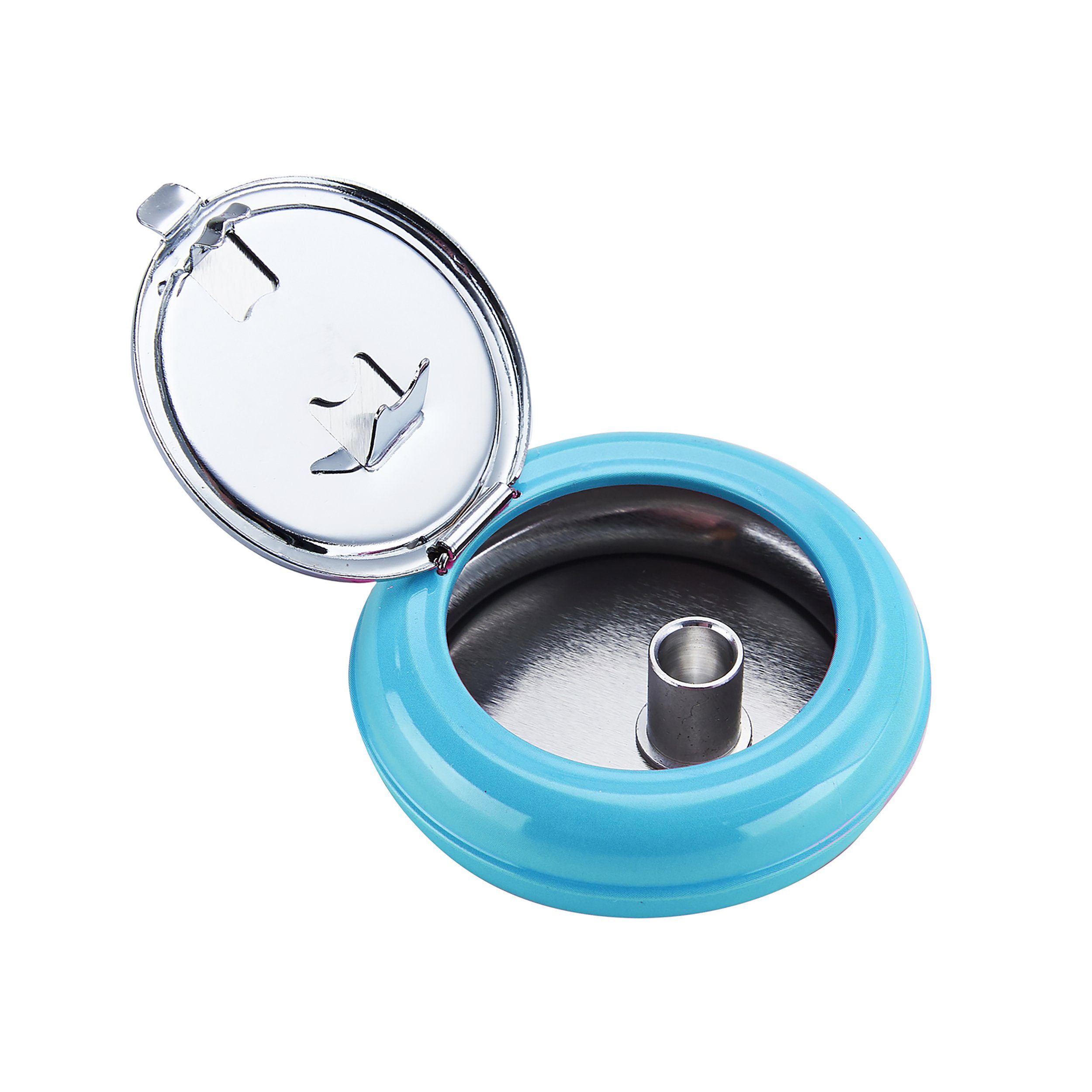 CHAMP Aschenbecher Taschen ASCHENBECHER Ø6,5cm mit Glutkiller Deckel Metall 22 (Hellblau), rund Reiseaschenbecher Mini Taschenaschenbecher Reise Outdoor