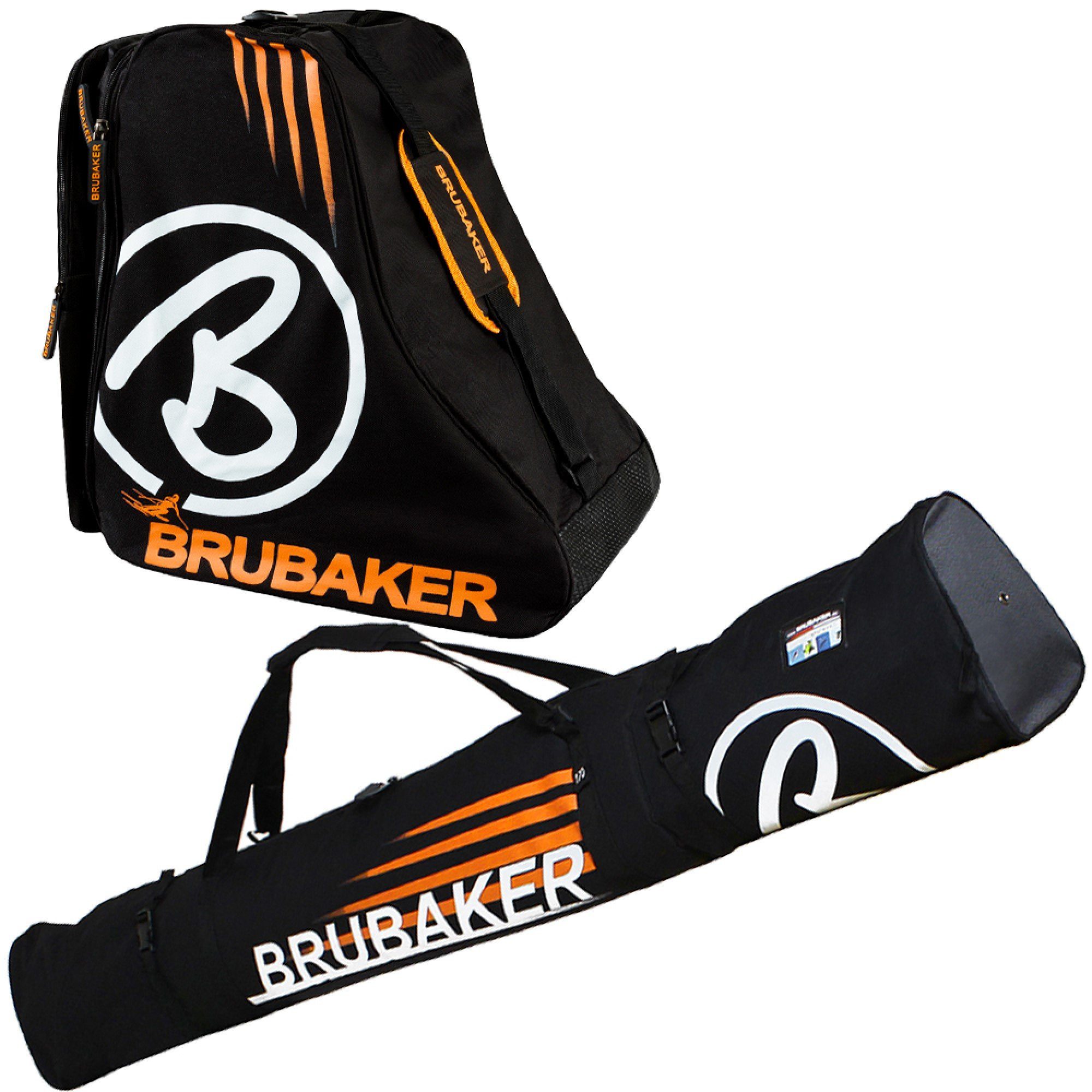 BRUBAKER Sporttasche Davos Kombi Skitasche Kombi Set (2-tlg., reißfest und nässeabweisend), Skisack und Skischuhtasche für 1 Paar Ski Schwarz und Orange