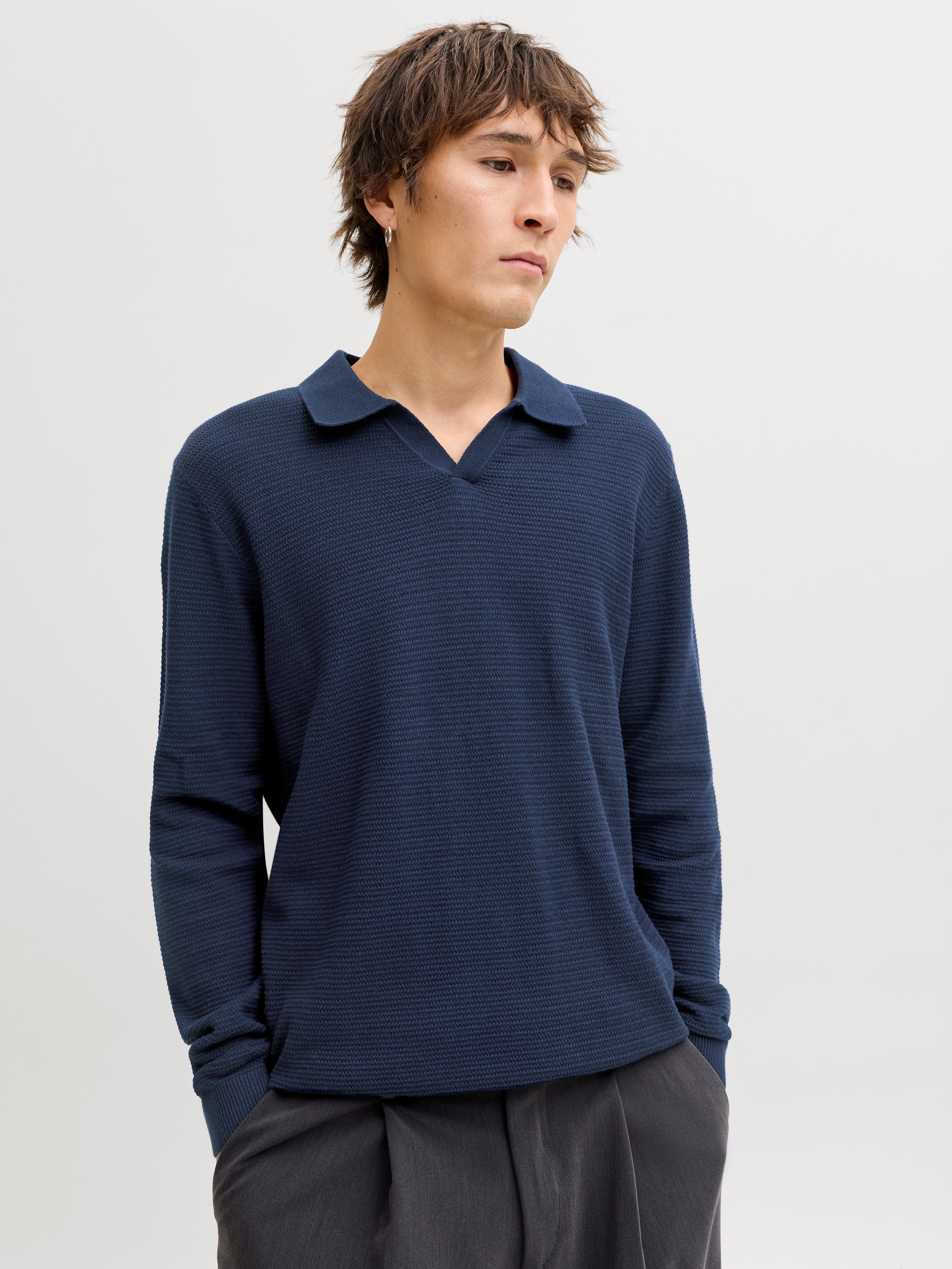 Jack & Jones Polokragenpullover JPRBLURILEY KNIT SPLIT NECK LS SN günstig online kaufen