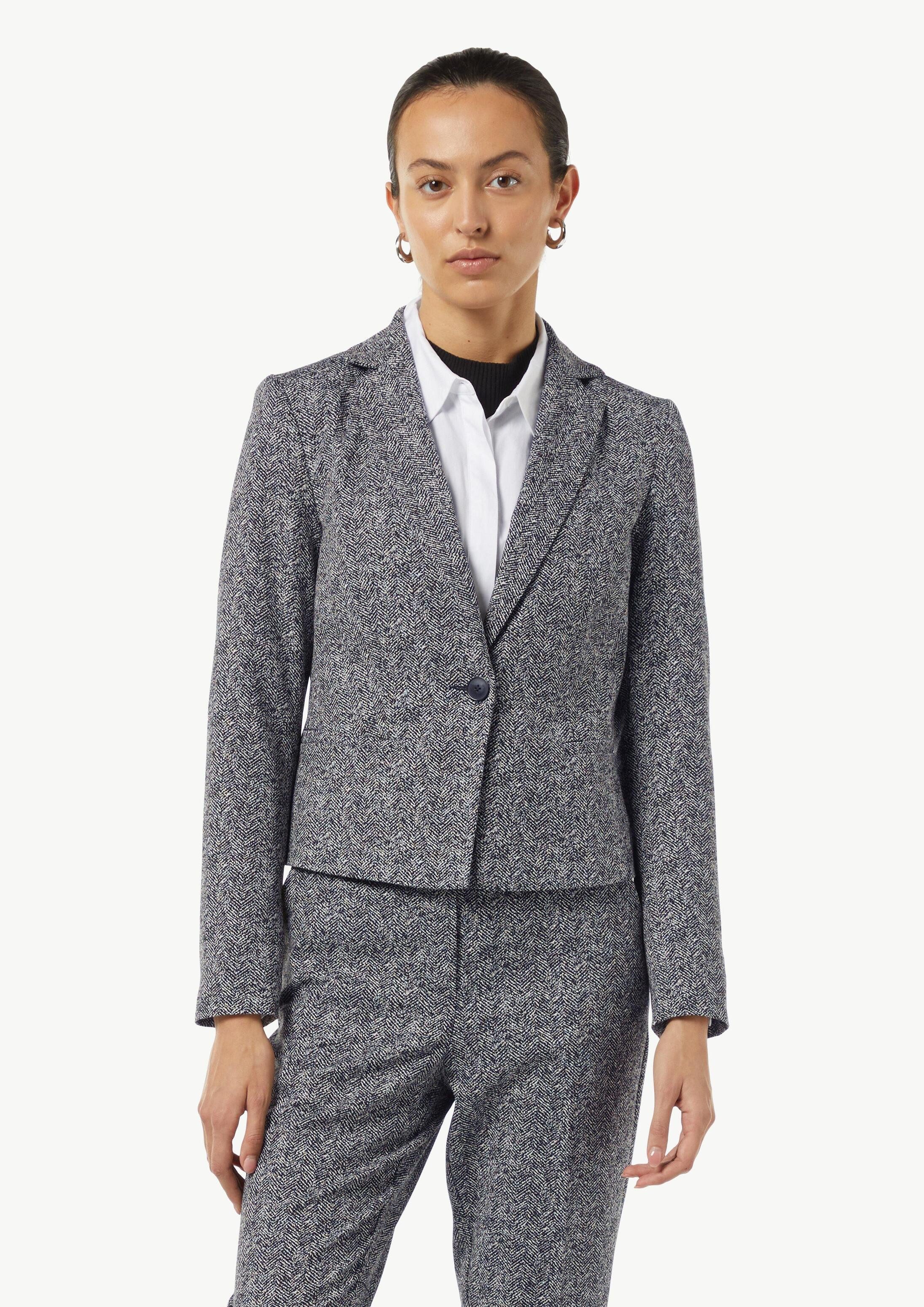 comma Jackenblazer Indoor-Blazer Taillierter Jacquard-Blazer mit Fischgrat-Muster