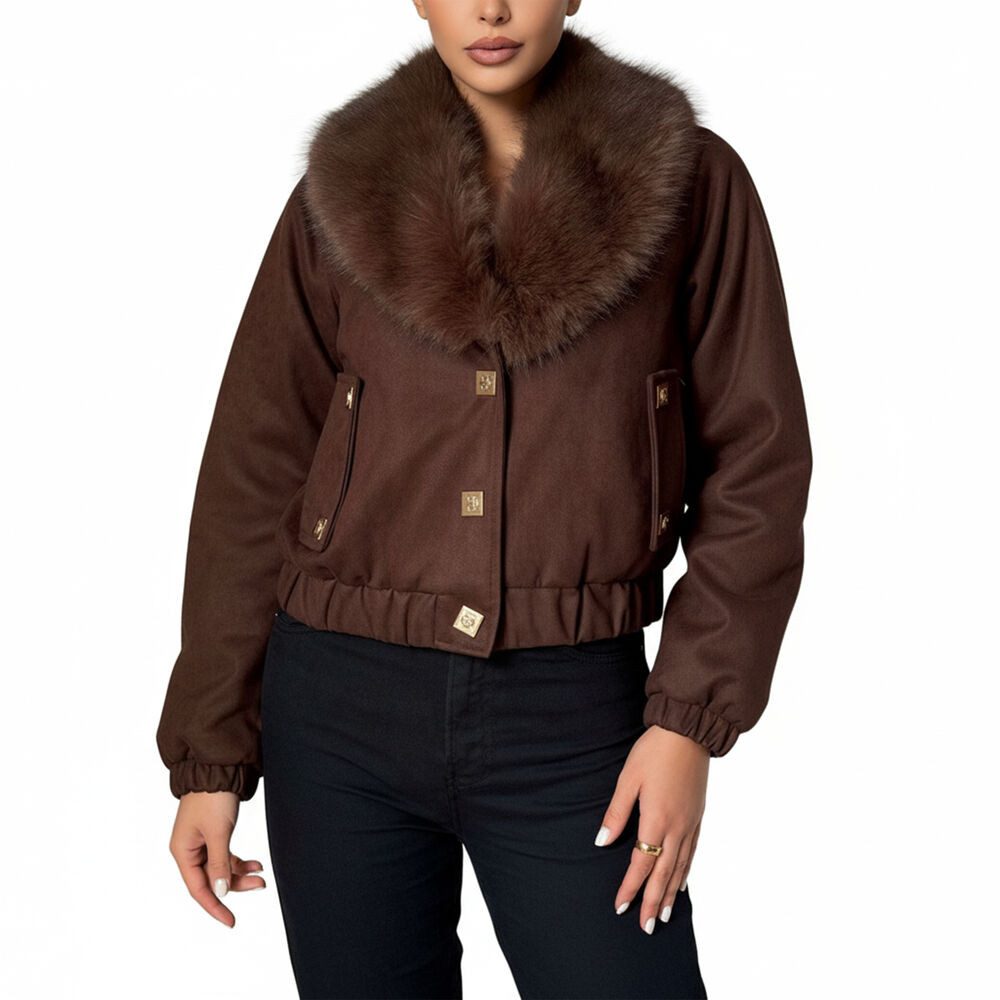 Ital-Design Bomberjacke Luxuriöse Bomberjacke mit Kunstpelzkragen für Damen günstig online kaufen