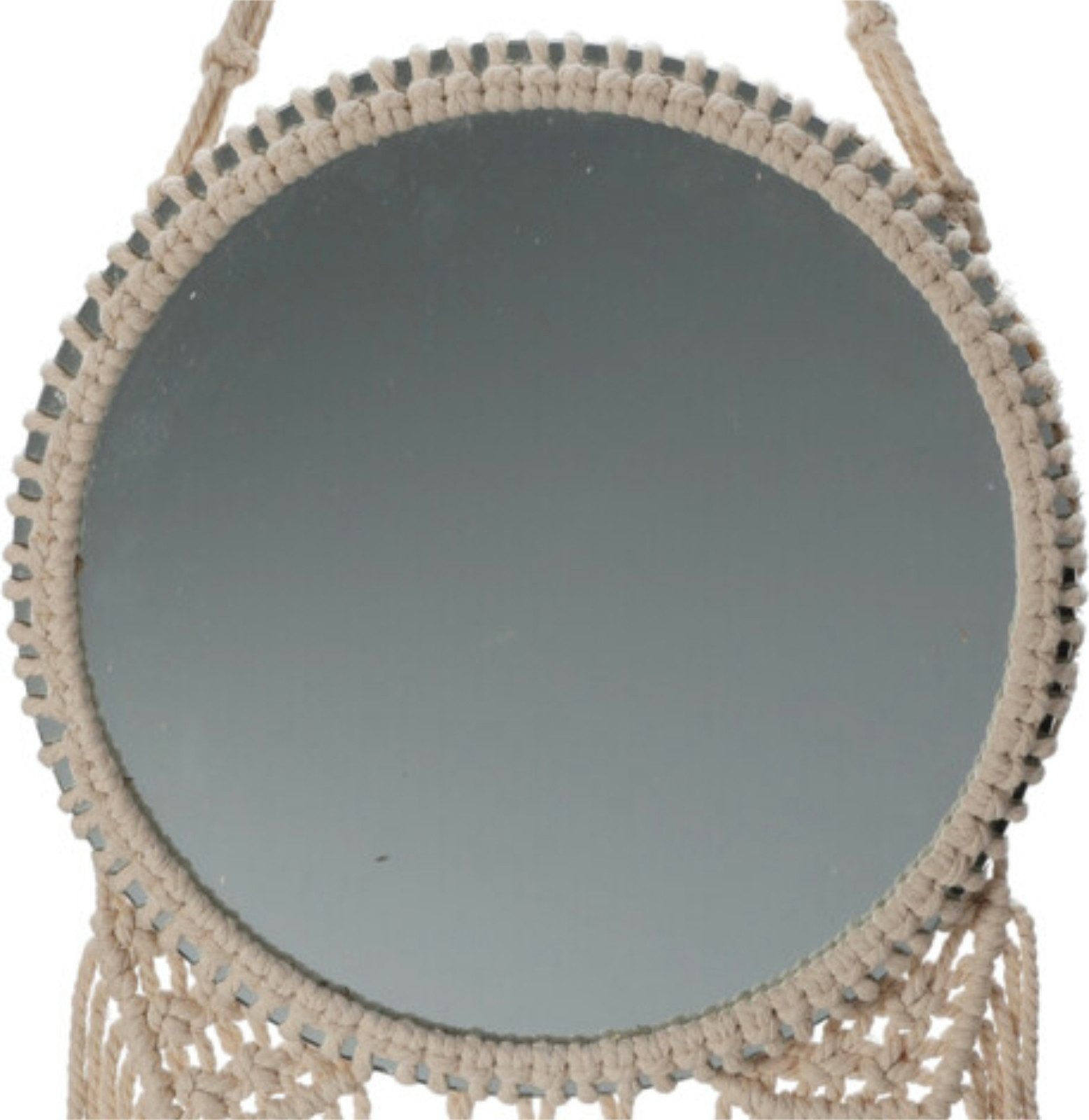 Koopman Dekospiegel Macrame 100 cm Ø 30cm Spiegel (Stück, 1-St., Packung), Dekorativ, 100cm länge, Ø 30cm Spiegel, Makramee, Hängedekoration