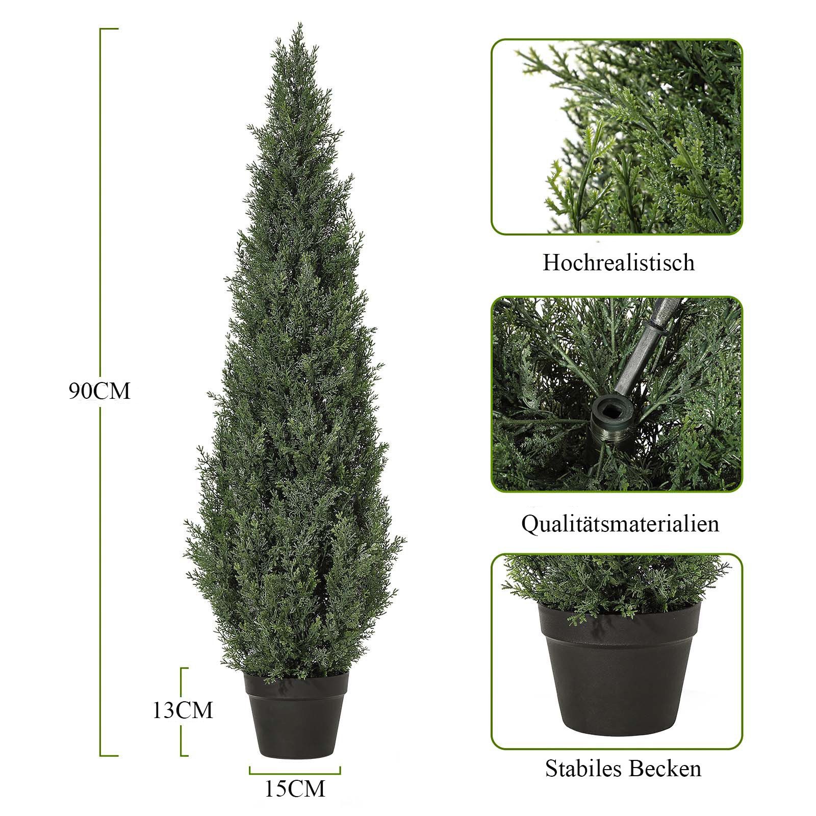 Kunstbaum künstliche Zeder künstlicher Strauch UV-beständiges Topfpflanze-1/2pcs, GarveeMore, Höhe 90 cm