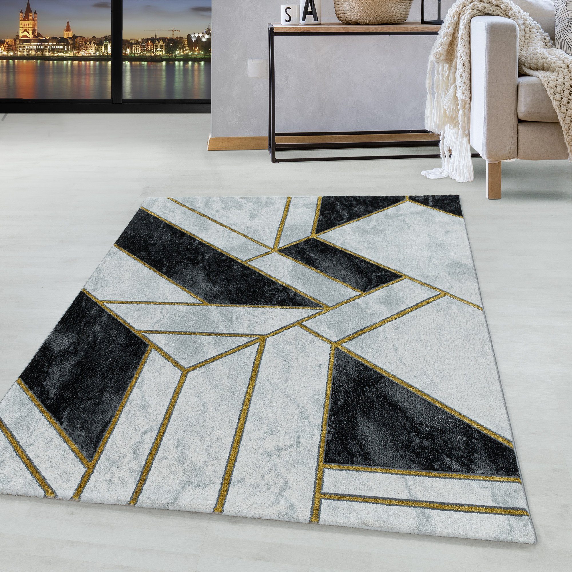 Designteppich Marmor Design, HomebyHome, Läufer, Höhe: 12 mm, Kurzflor Teppich Wohnzimmer Marmor Design Skandinavische Stil | Kurzflor-Teppiche