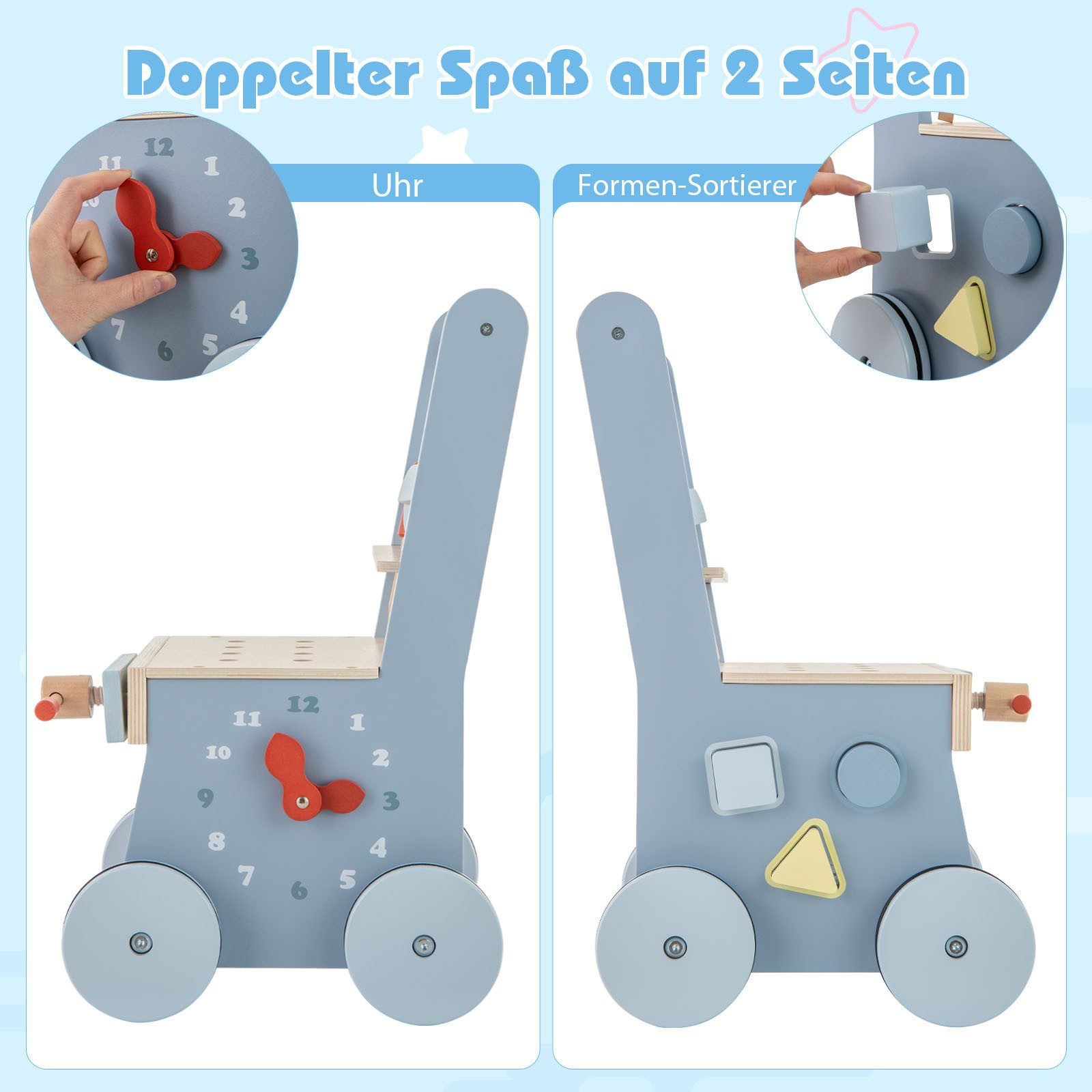 COSTWAY Baby Walker, 2 in 1 Walking Aid, Montessori Wooden Toy