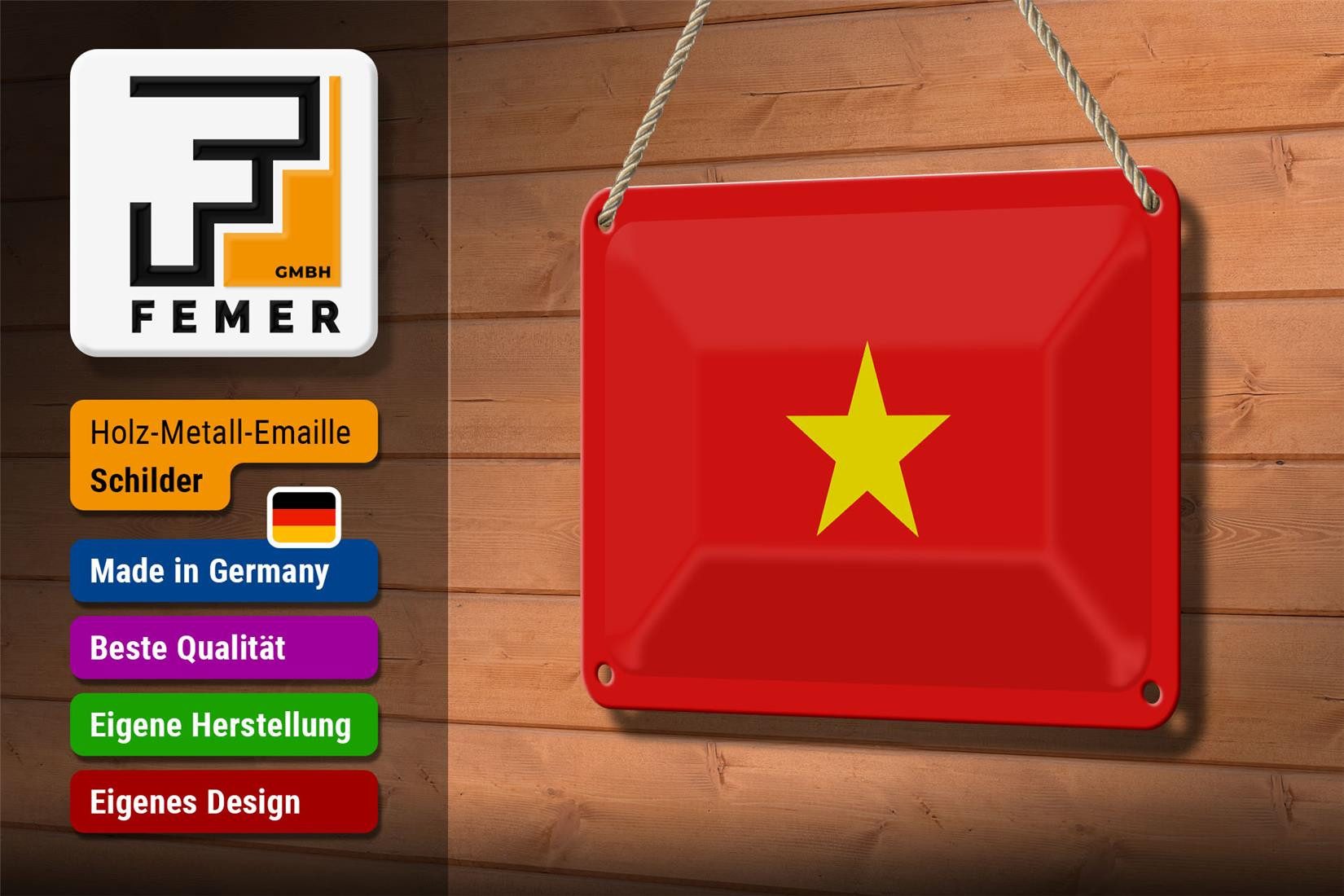 Femer GmbH Metallschild Flagge Vietnams 18x12cm Flag of Vietnam, (1 St), gewölbte Oberfläche, abgerundete Ecken, umgeschlagene Kanten
