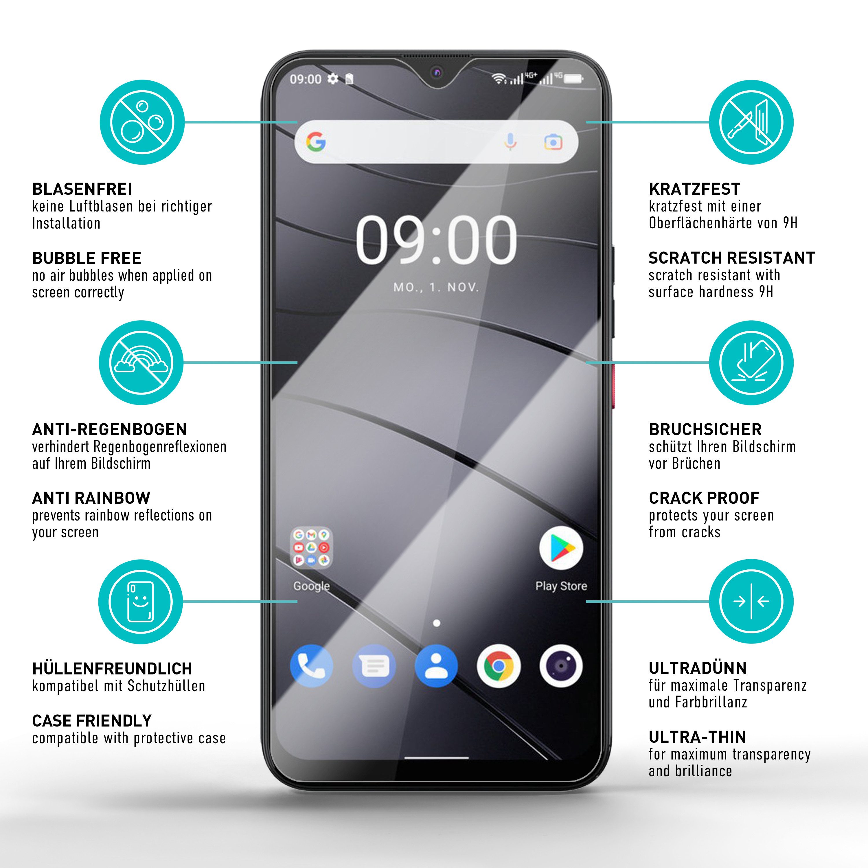 smartect Displayschutzglas Schutzglas Panzerfolie Klar für Gigaset GS5/GS5 Lite/GS5 Senior/GS4/GS290, Set, 3 Stück, Schutzfolie Glasschutz