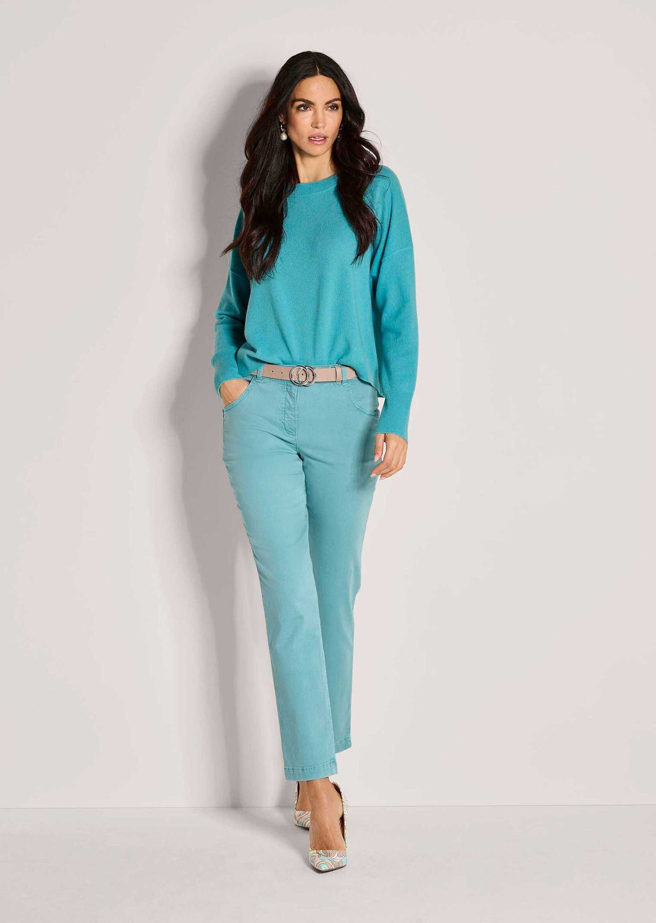 MADELEINE Stoffhose Kurzgröße: Mid Waist Hose in schlanker Form mit Zier-Re günstig online kaufen