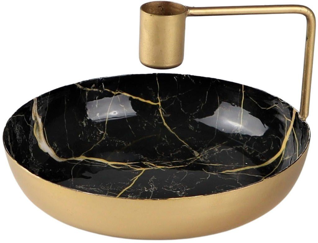 AM Design Kerzenhalter Schale (Set, 2 St), Stabkerzenhalter aus Metall schwarz/goldfarben