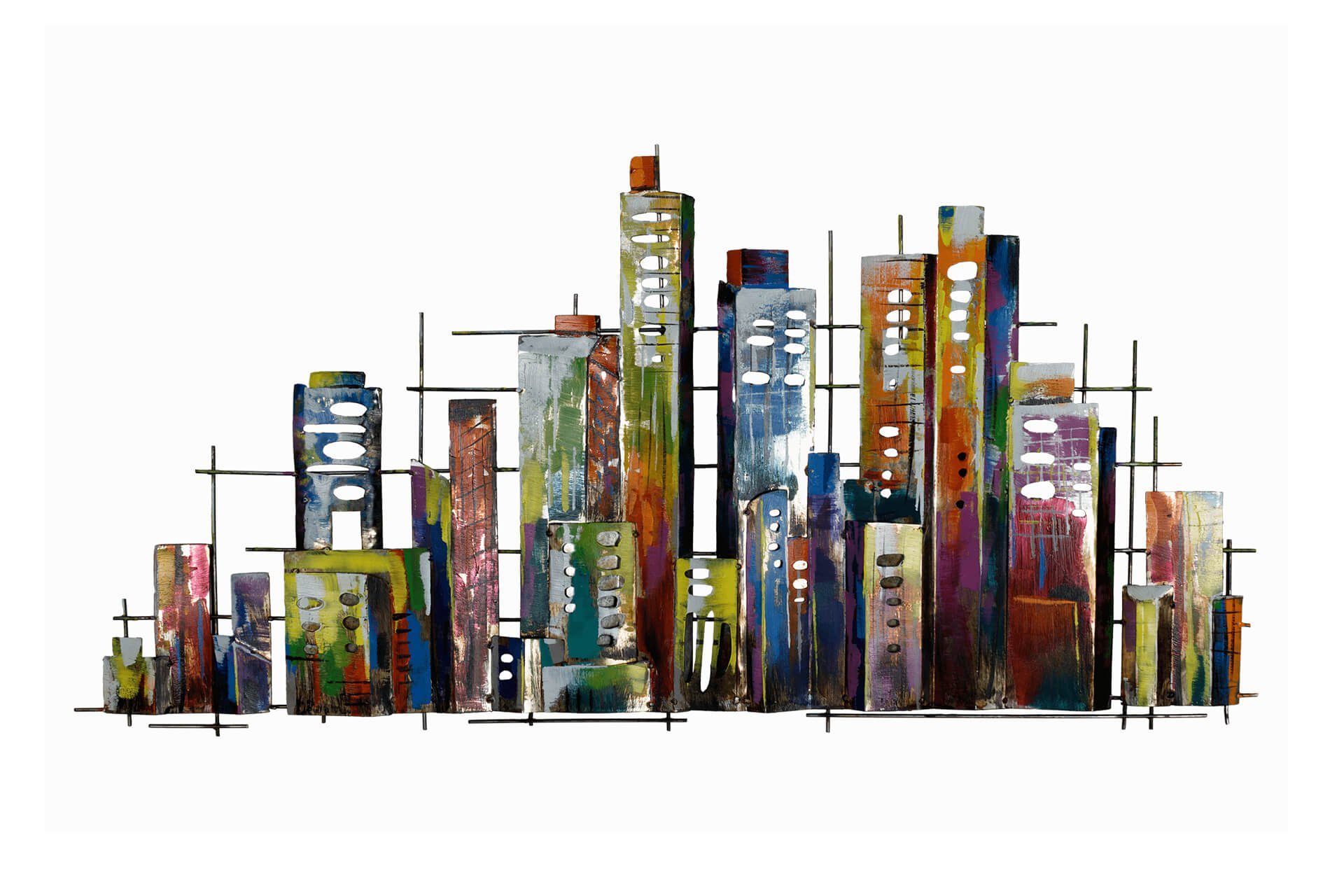 KUNSTLOFT Wanddekoobjekt Rainbow City 120x60x3 cm, handgefertigte Wanddeko Metall
