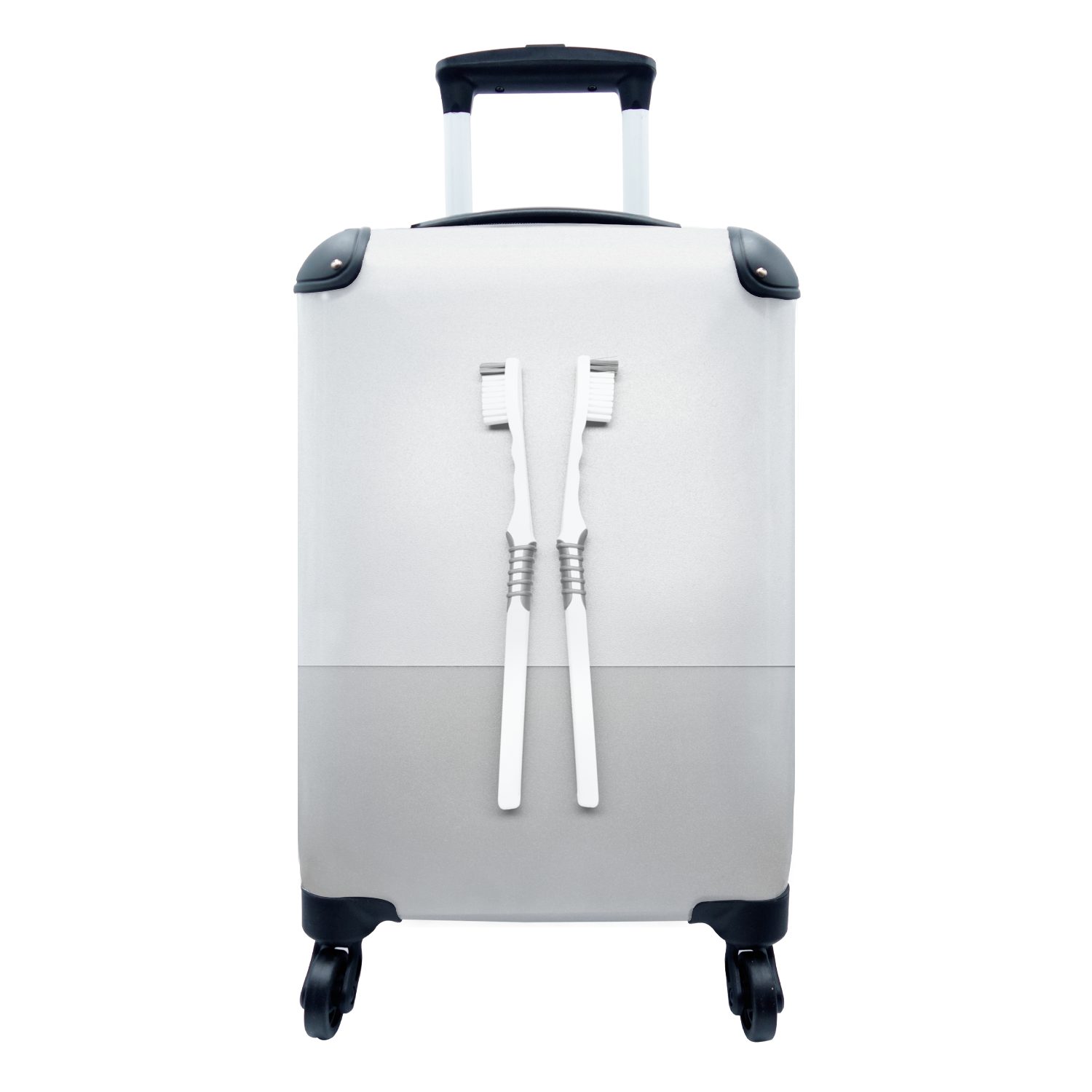 MuchoWow Handgepäckkoffer Stilleben mit zwei Zahnbürsten - schwarz und weiß, 4 Rollen, Reisetasche mit rollen, Handgepäck für Ferien, Trolley, Reisekoffer