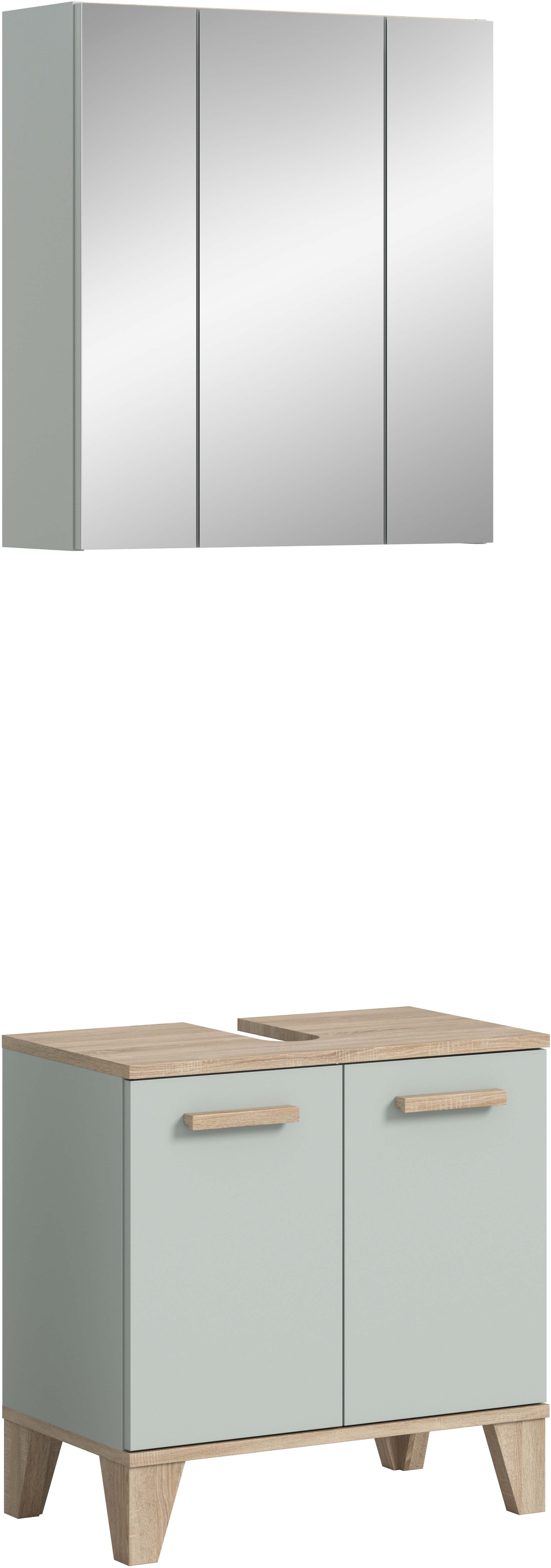 welltime Badmöbel-Set MINTTU, 2-teilige moderne Badkombination im SCANDI-Look, (2-St., bestehend aus: Waschbeckenunterschrank & Spiegelschrank), Bad-Kombination, Bad-Möbel, Badezimmer, Kombination, Kombi, Bad-Set