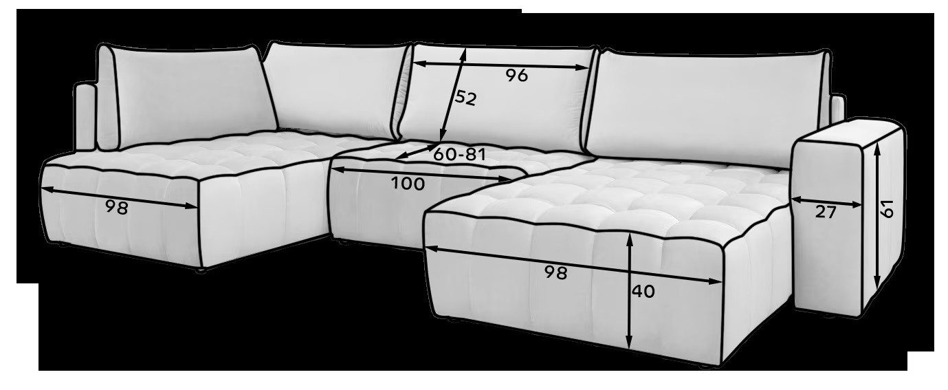 Myhomelando Wohnlandschaft Vico U-Form, Schlaffunktion, Bettkasten, 340 x 170 cm, Wohnlandschaft U Form mit Schlaffunktion und Bettkasten