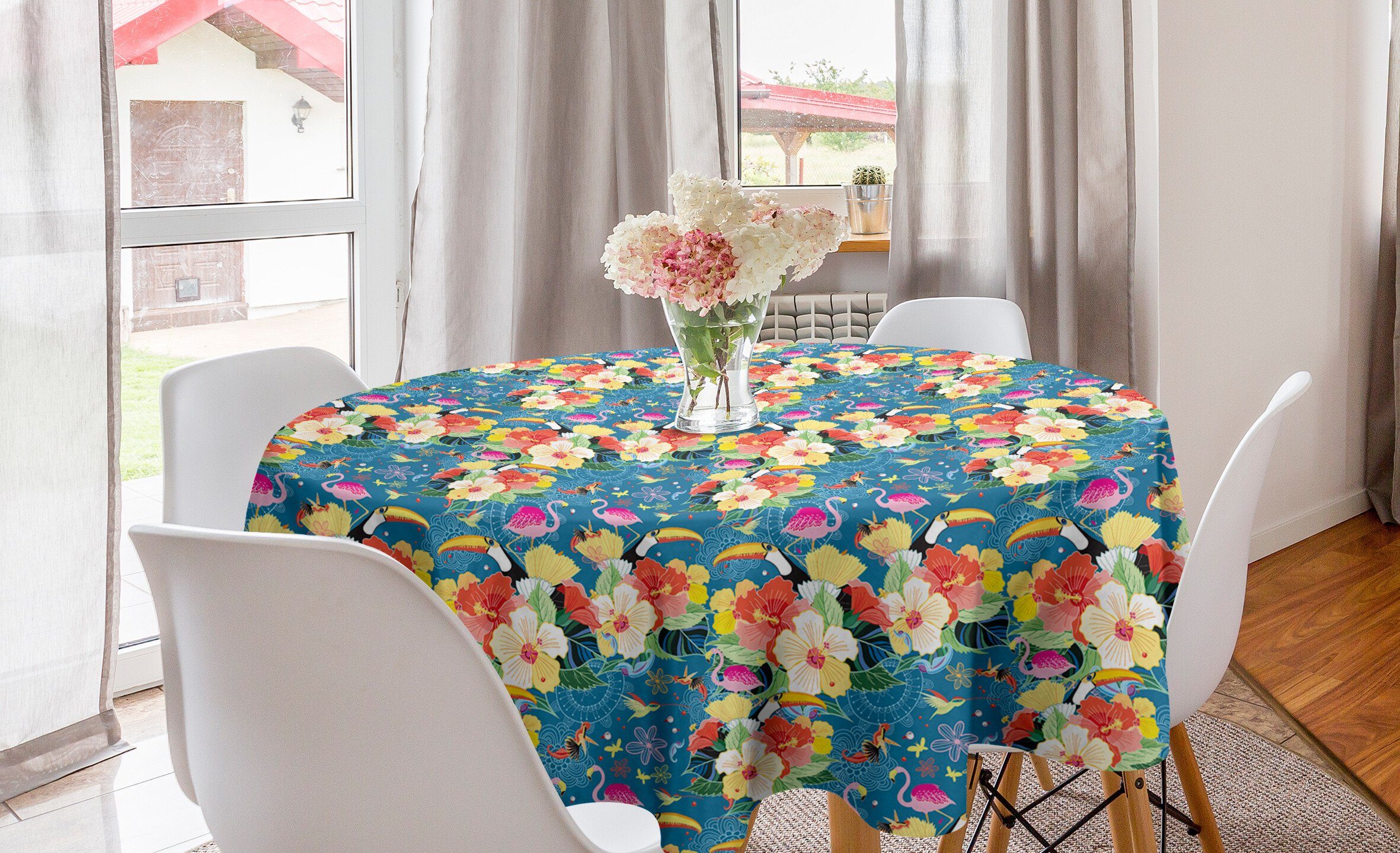 Abakuhaus Tischdecke Kreis Tischdecke Abdeckung für Paradies Esszimmer Dekoration, Küche Tropical Der Hawaii-Das Vögel