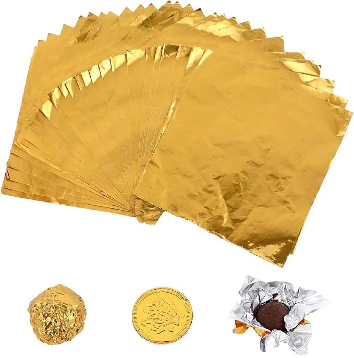 FELIXLEO Packpapier Goldfolie Papier 100 Stück 10x10cm Quadratisch Bonbon Schokolade DIY, (100St)