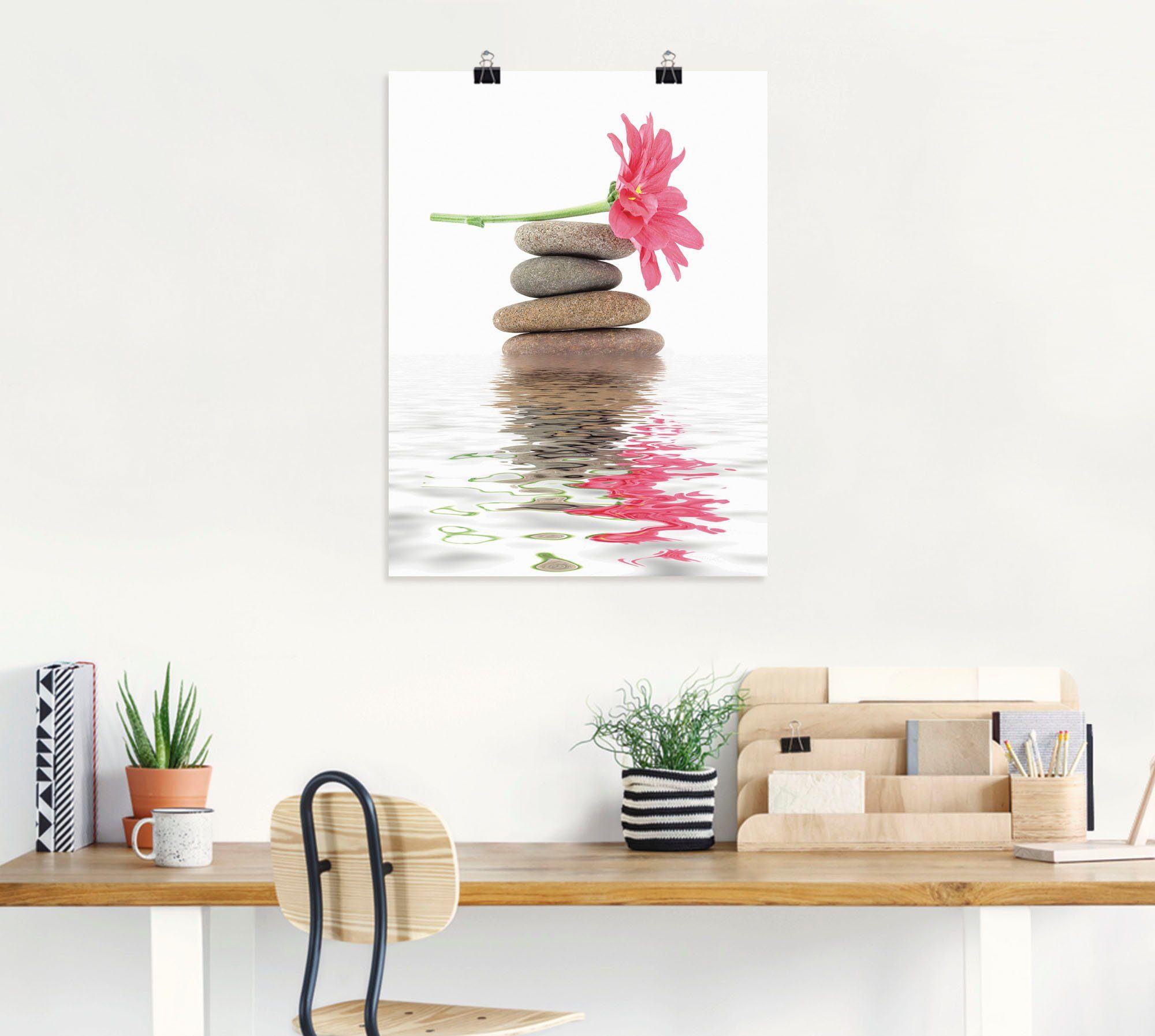 Artland Wandbild Zen Alubild, Größen I, Leinwandbild, mit als oder Wandaufkleber versch. St), in (1 Poster Zen Spa Steine Blumen