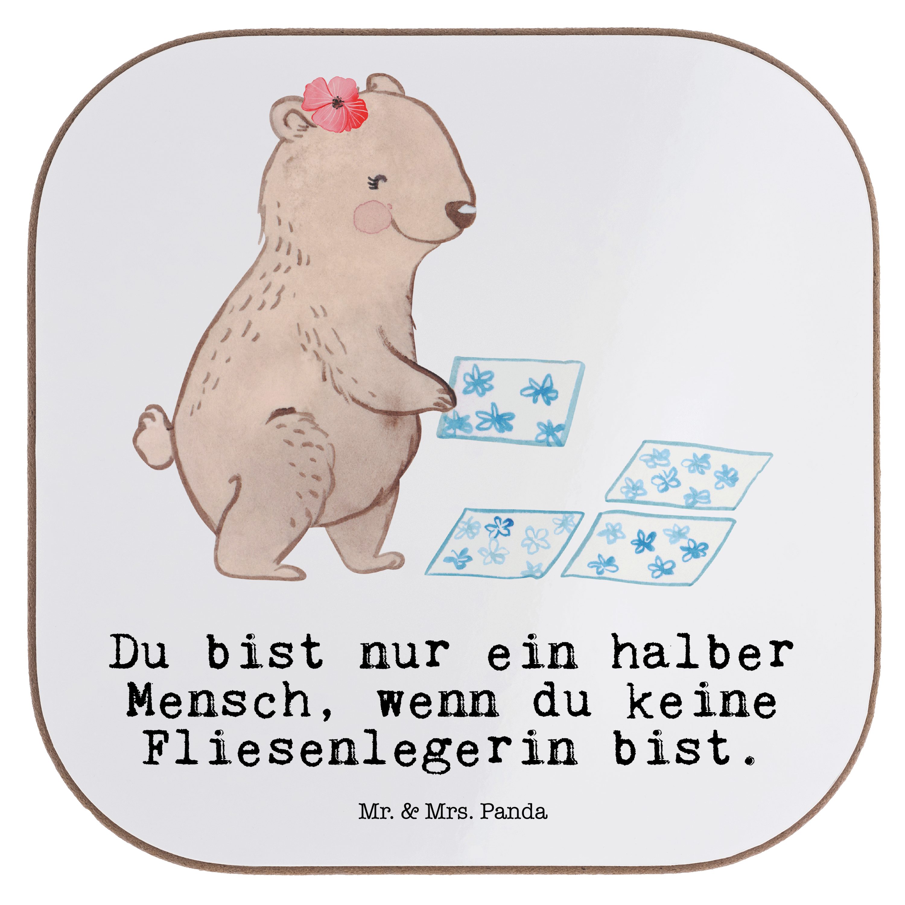 Mr. & Mrs. Panda Getränkeuntersetzer »Fliesenlegerin mit Herz Weiß