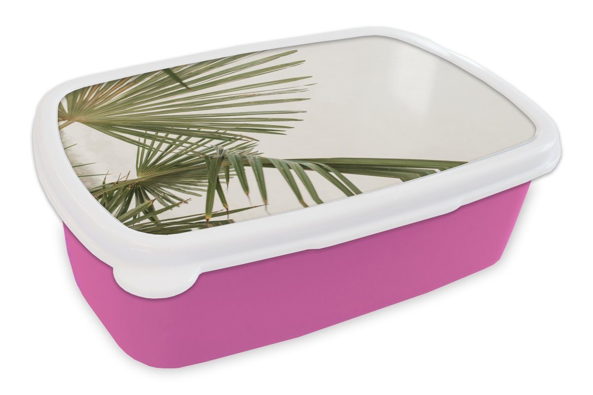 MuchoWow Lunchbox Palme - Blätter - Grün, Kunststoff, (2-tlg), Brotbox für Erwachsene, Brotdose Kinder, Snackbox, Mädchen, Kunststoff rosa
