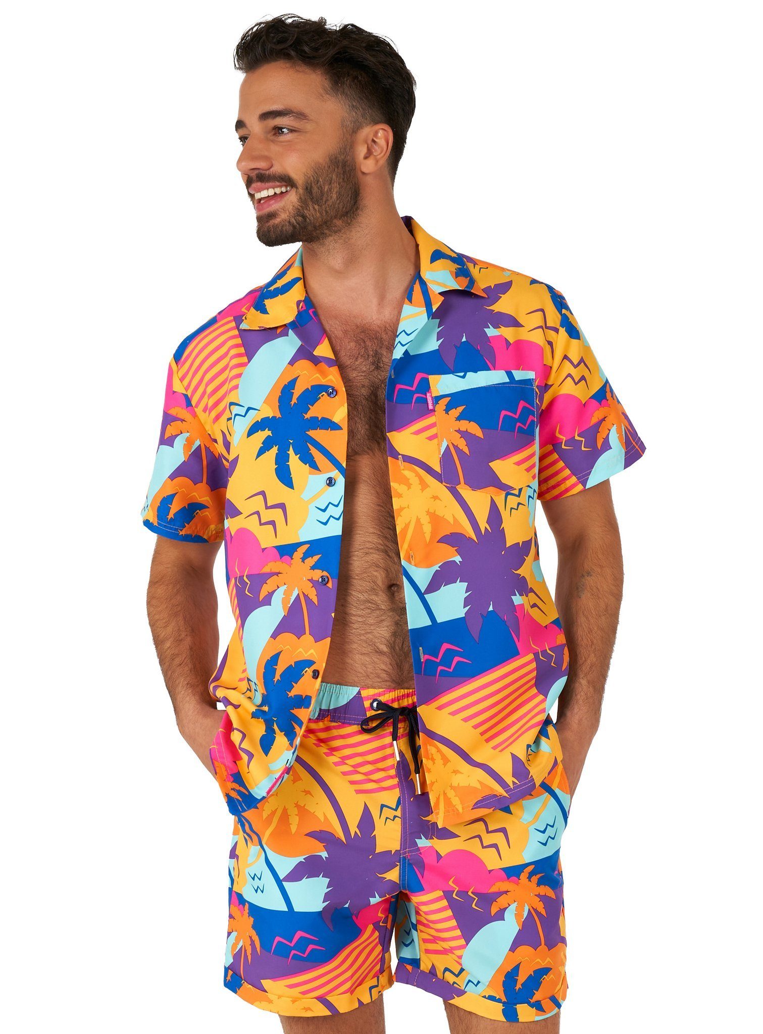 Opposuits Partyanzug Palm Power Sommer Set Kostüm - Strand Outfit, Upgrade für Dein Hawaiihemd: Set aus kurzärmeligem Hemd und passende