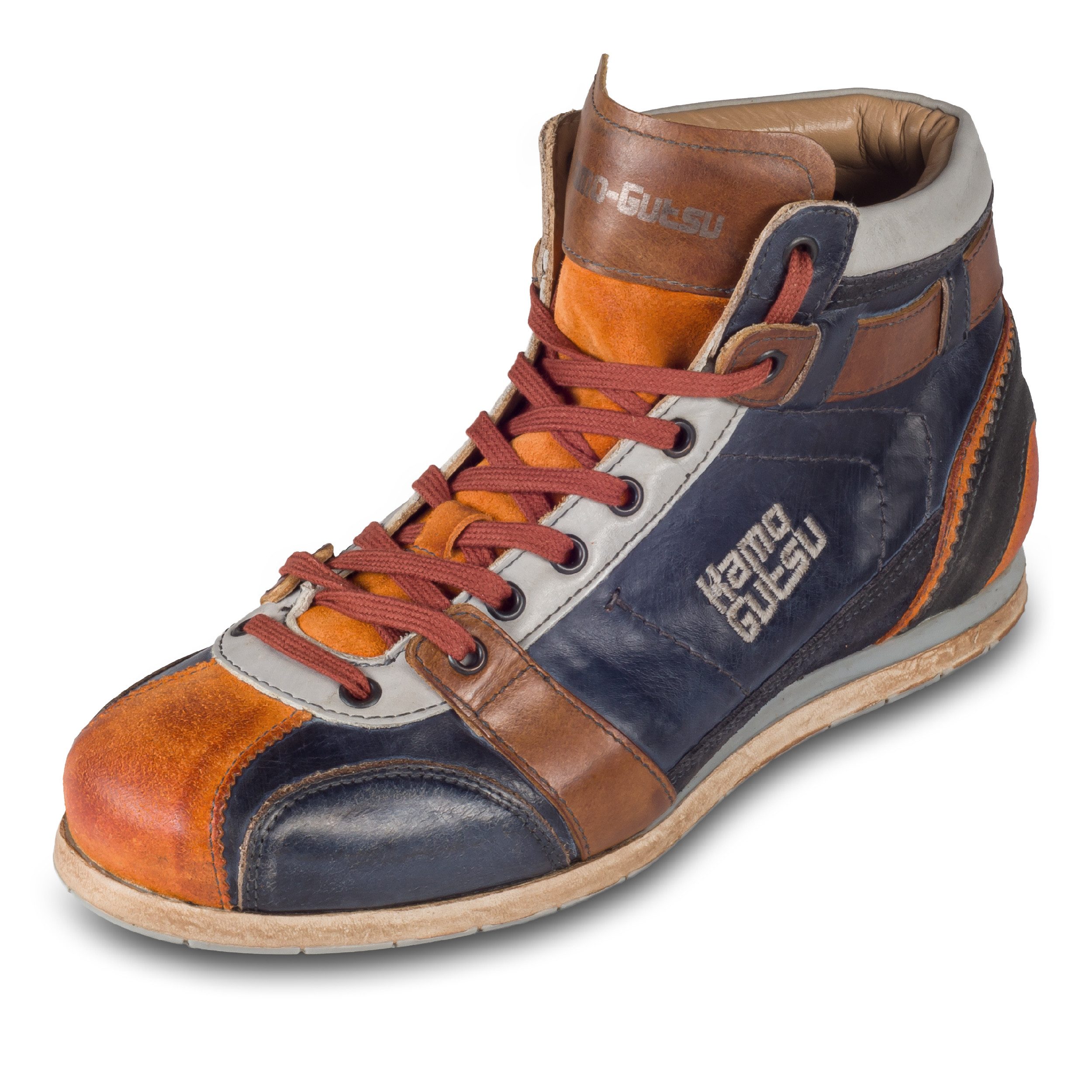 Kamo-Gutsu Herren Sneaker Stiefel Leder blau/orange (TIFO-112 arancio blu) Sneaker Handgefertigt in Italien