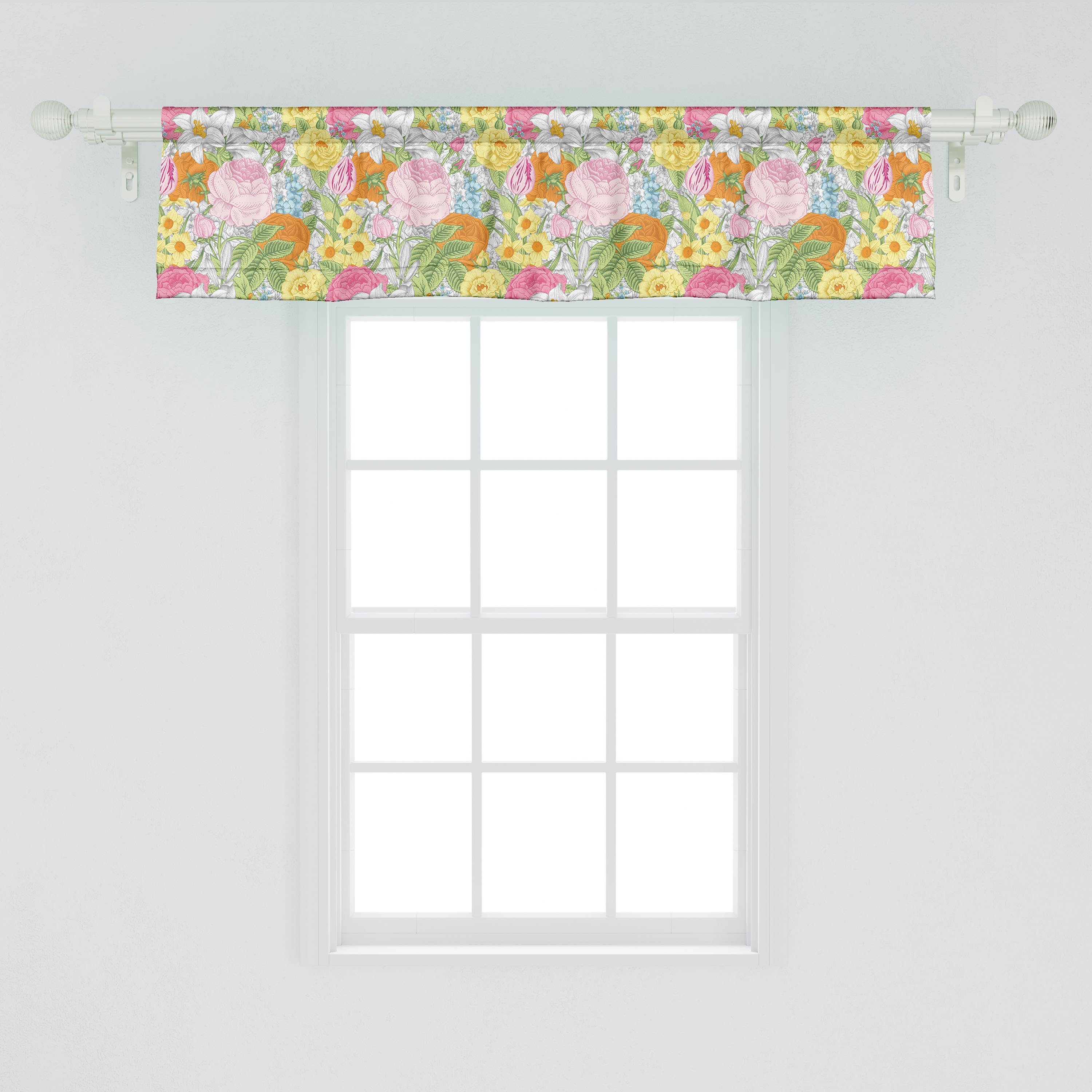 Schlafzimmer Vorhang für Abakuhaus, Dekor Küche Stangentasche, Vintage Volant Wiese Scheibengardine Microfaser, mit Frühling Dahlia Rose
