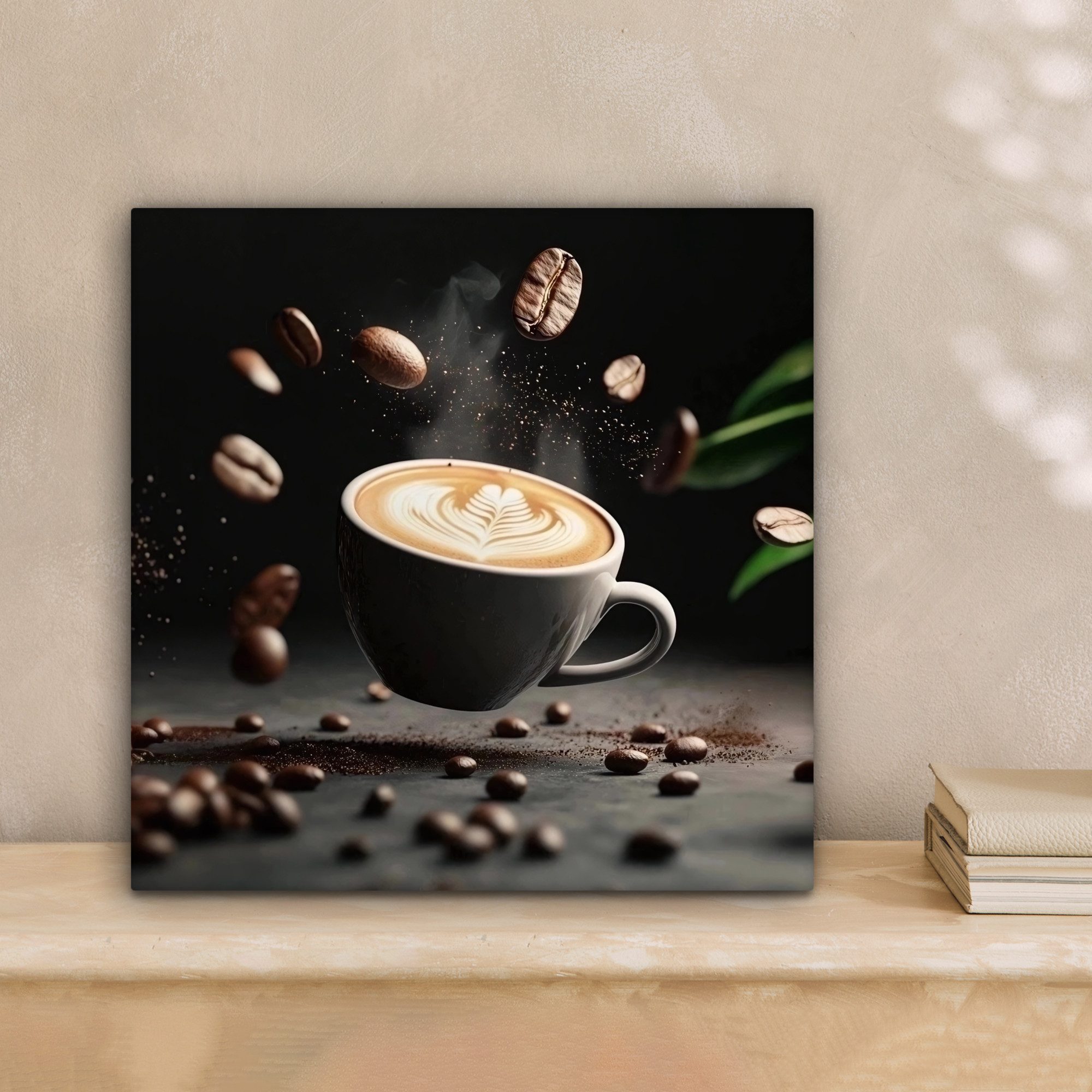 OneMillionCanvasses® Leinwandbild Cappuccino - Tasse - Bohnen - Braun, Foto günstig online kaufen