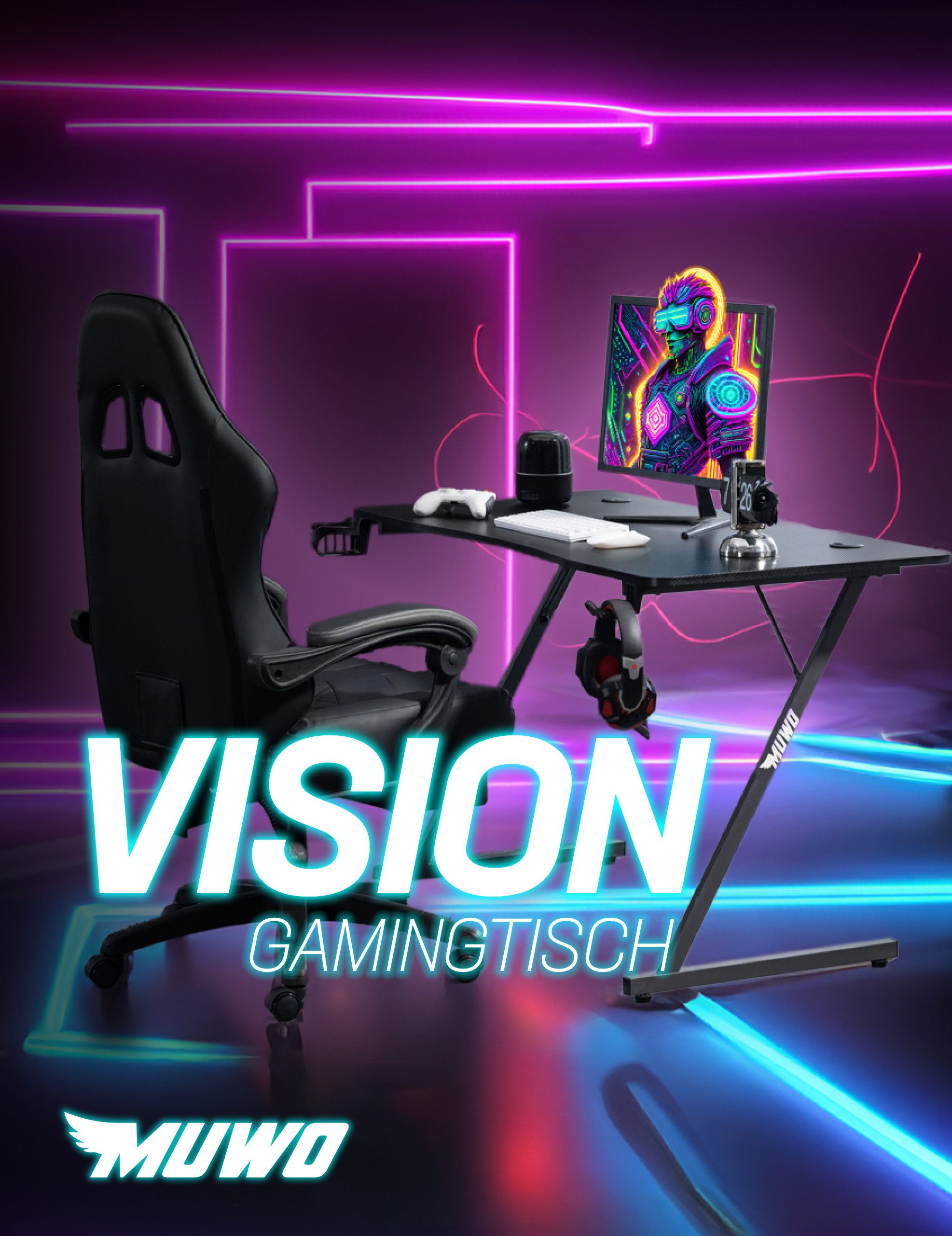 MUWO Gamingtisch "Vision" E-Sports Gamingtisch