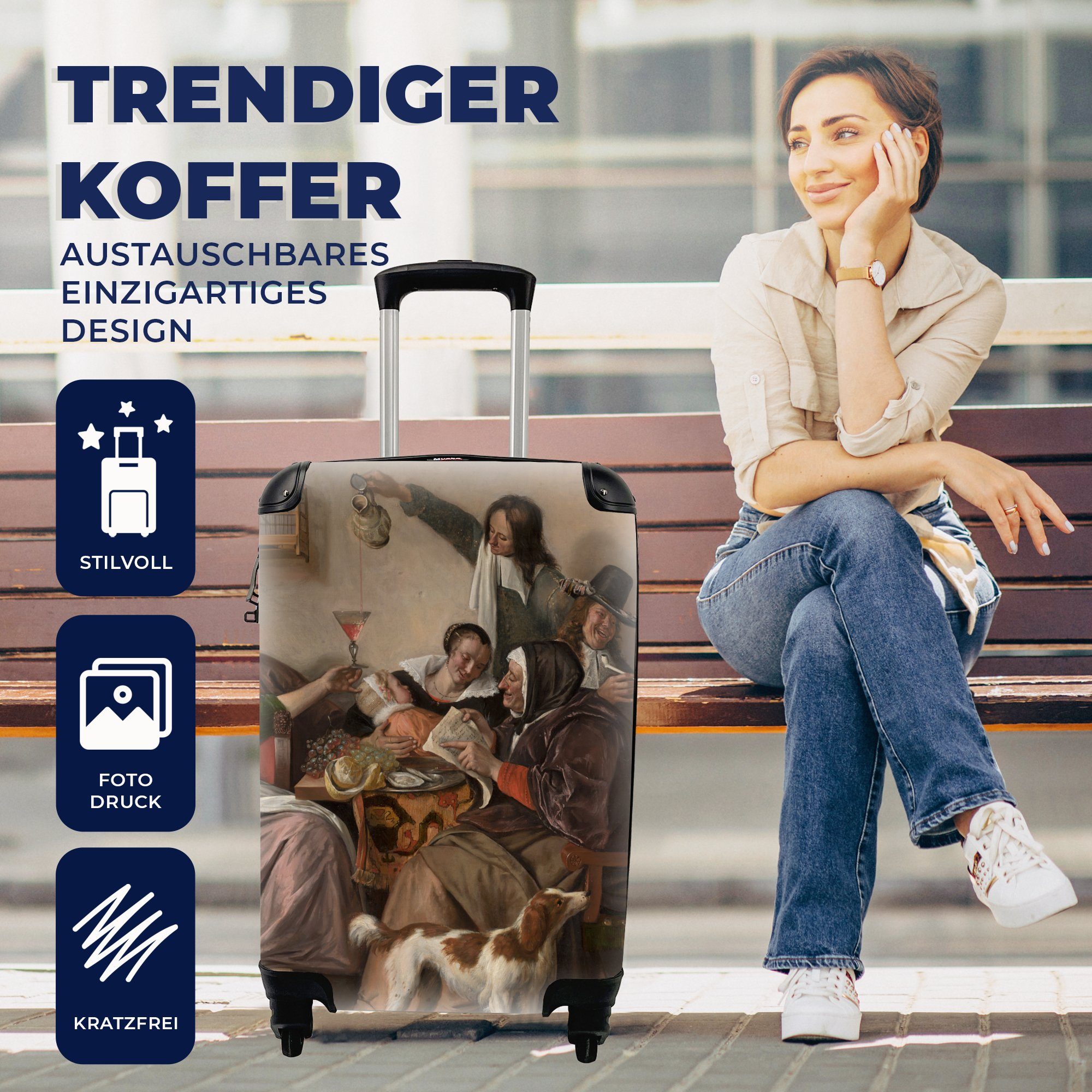 Trolley, Handgepäckkoffer Reisetasche Jan geguckt wie - Ferien, MuchoWow 4 für Handgepäck mit Steen, früh Rollen, gesungen, wie Reisekoffer rollen, spät So so