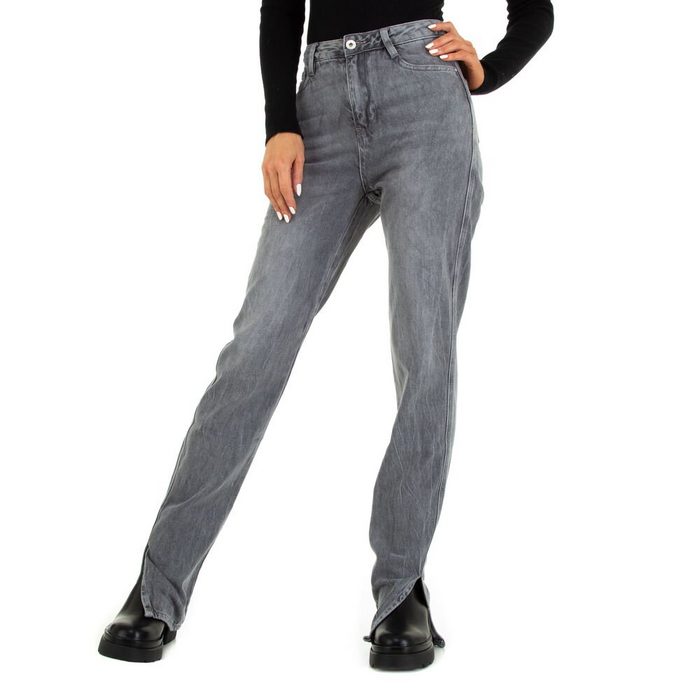 Ital-Design Straight-Jeans Damen Freizeit Straight Leg Jeans in Grau