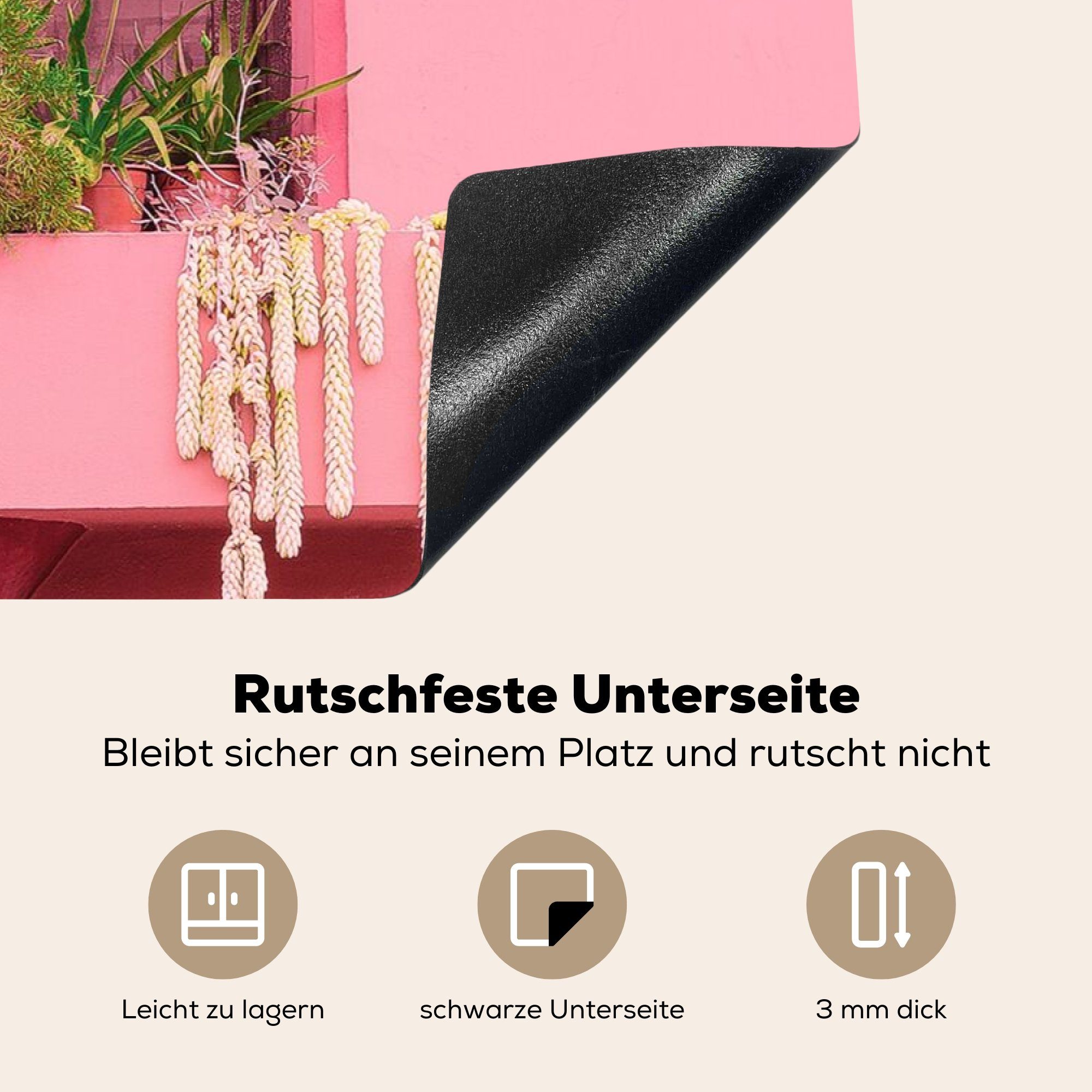 tlg), Rosa Pflanzen (1 cm, Pflanzgefäß, Arbeitsplatte Ceranfeldabdeckung, für Herdblende-/Abdeckplatte Vinyl, - - 81x52 - Fenster küche MuchoWow